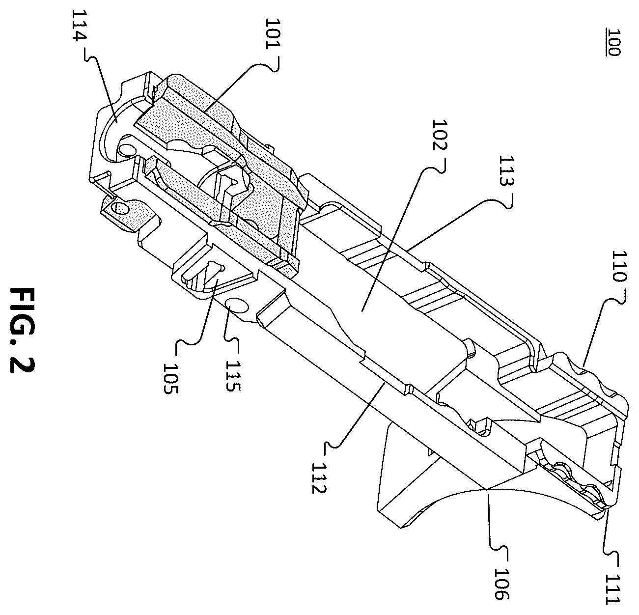 Patent US12455126 Figure 2 – Modular frame and chassis system for a firearm