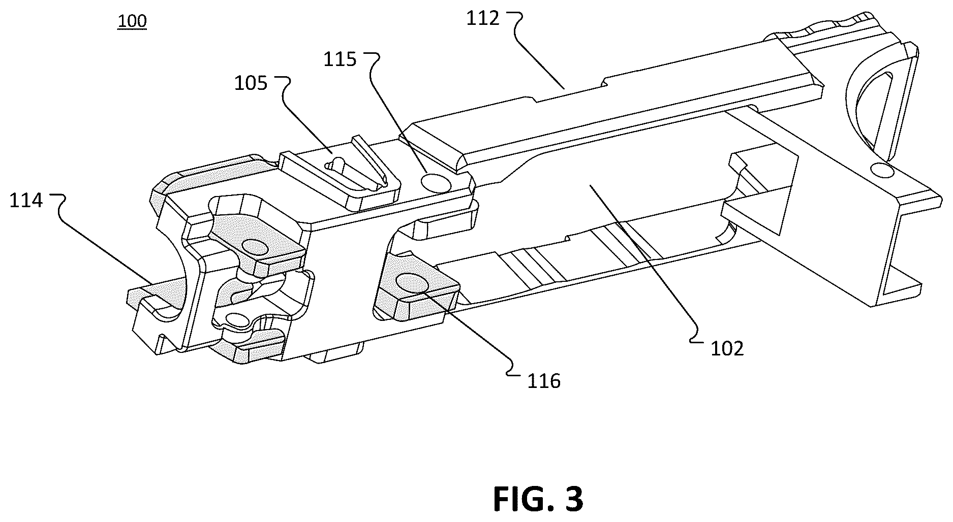 Patent US12455126 Figure 3 – Modular frame and chassis system for a firearm