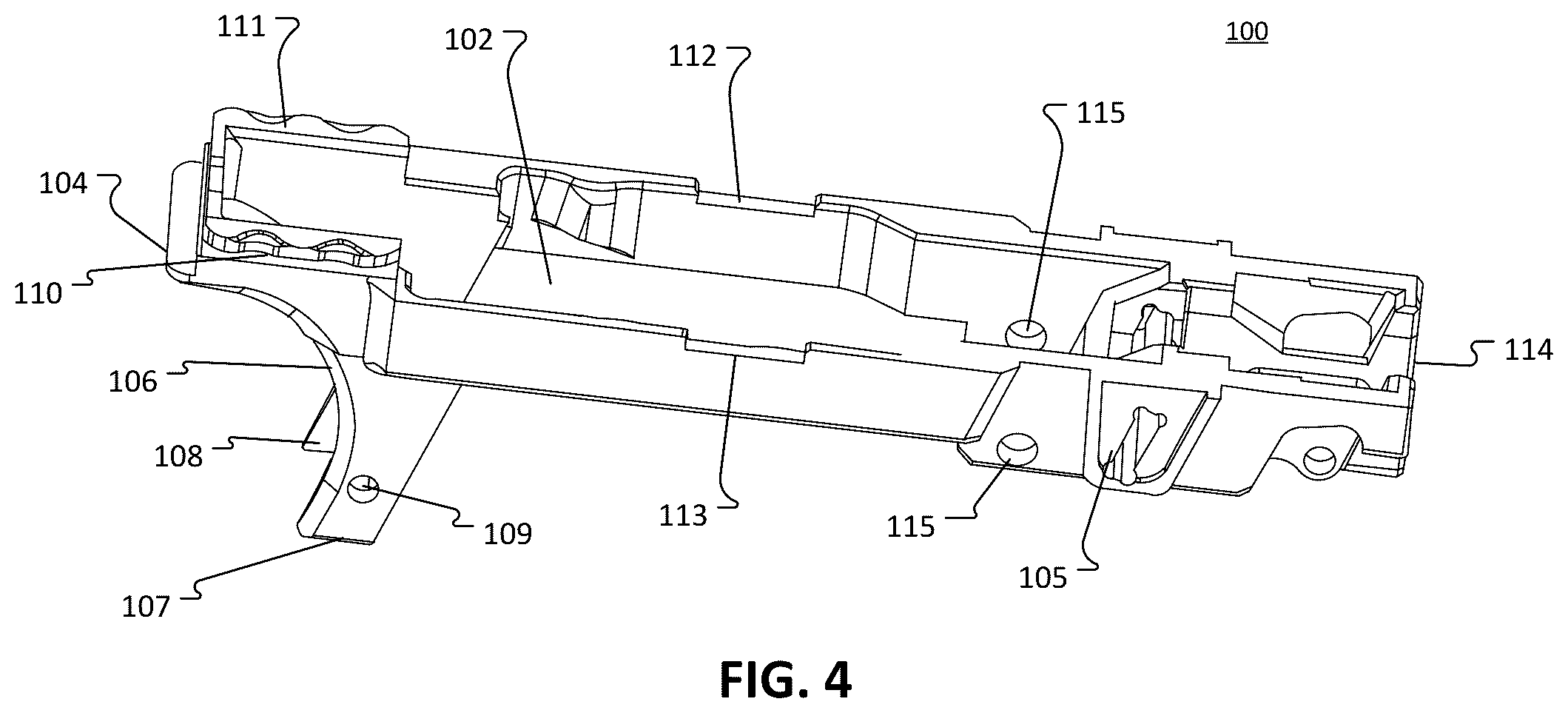 Patent US12455126 Figure 4 – Modular frame and chassis system for a firearm