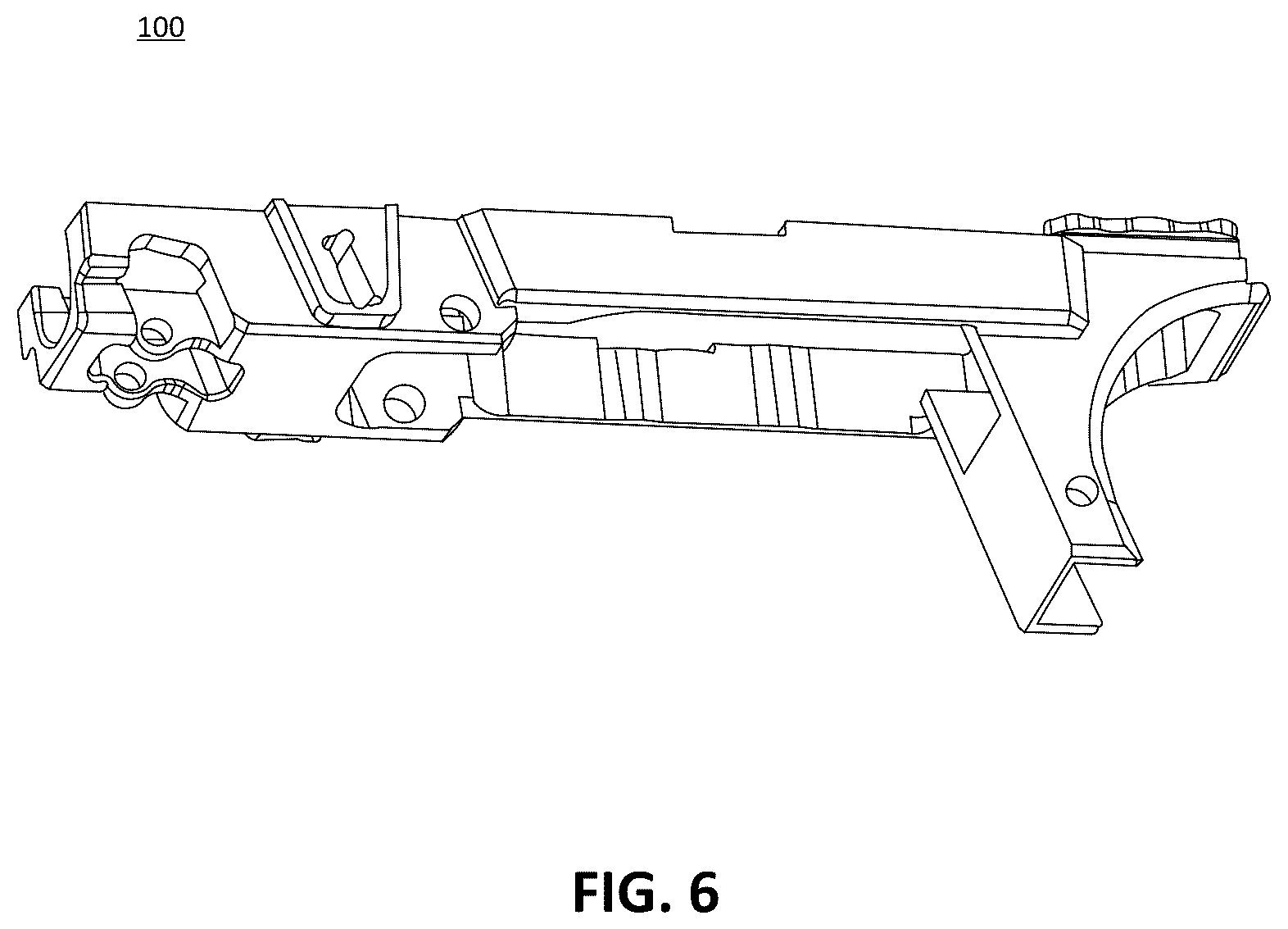 Patent US12455126 Figure 6 – Modular frame and chassis system for a firearm