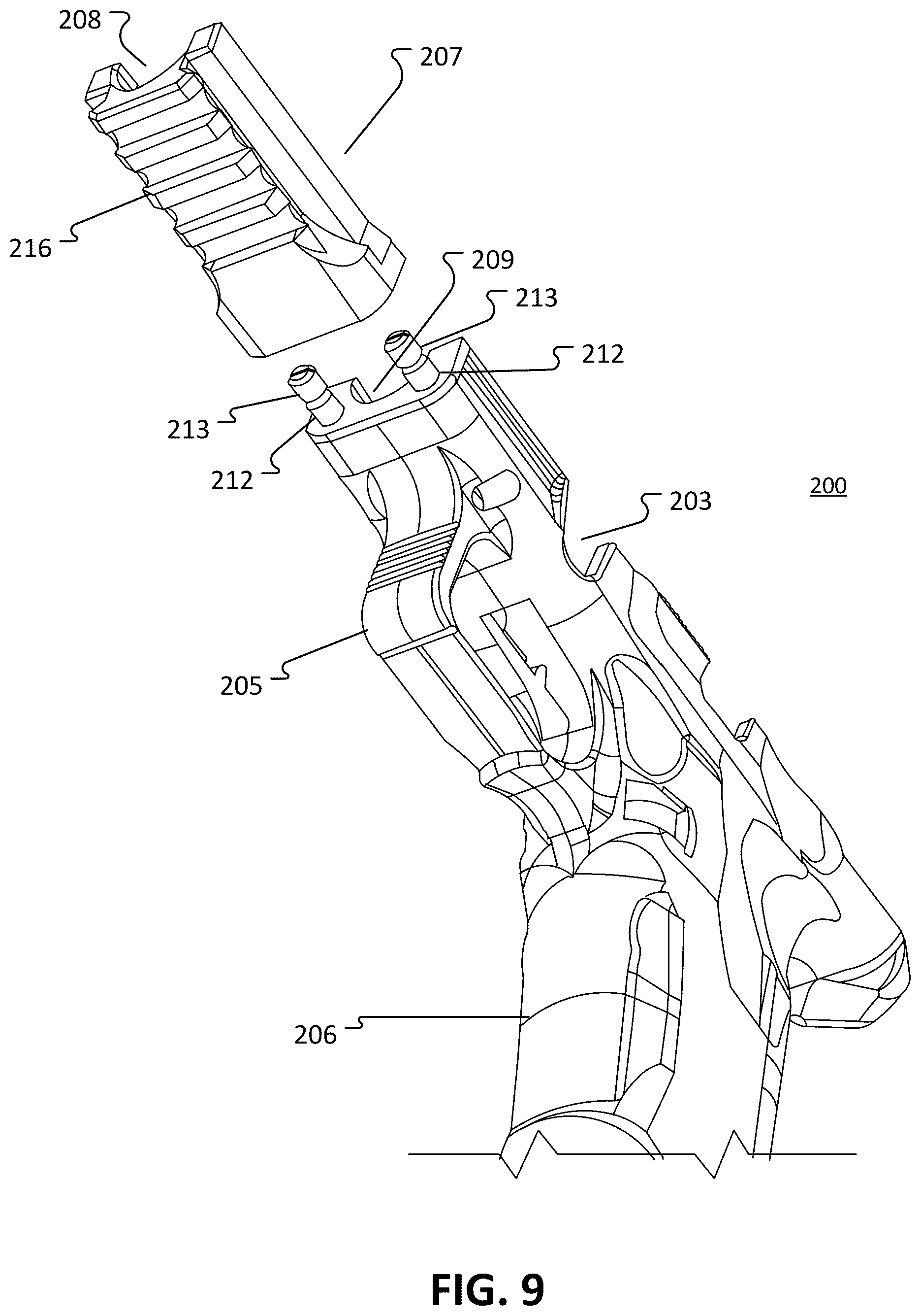 Patent US12455126 Figure 9 – Modular frame and chassis system for a firearm