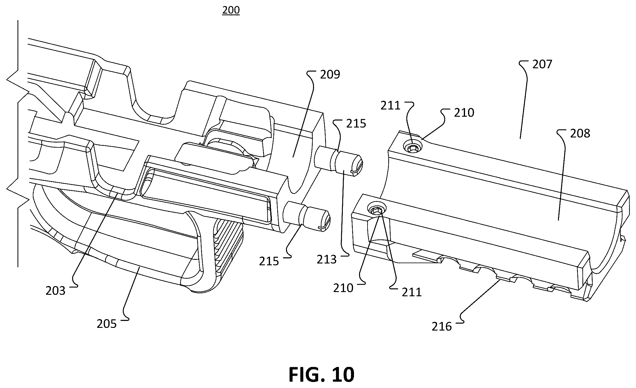 Patent US12455126 Figure 10 – Modular frame and chassis system for a firearm