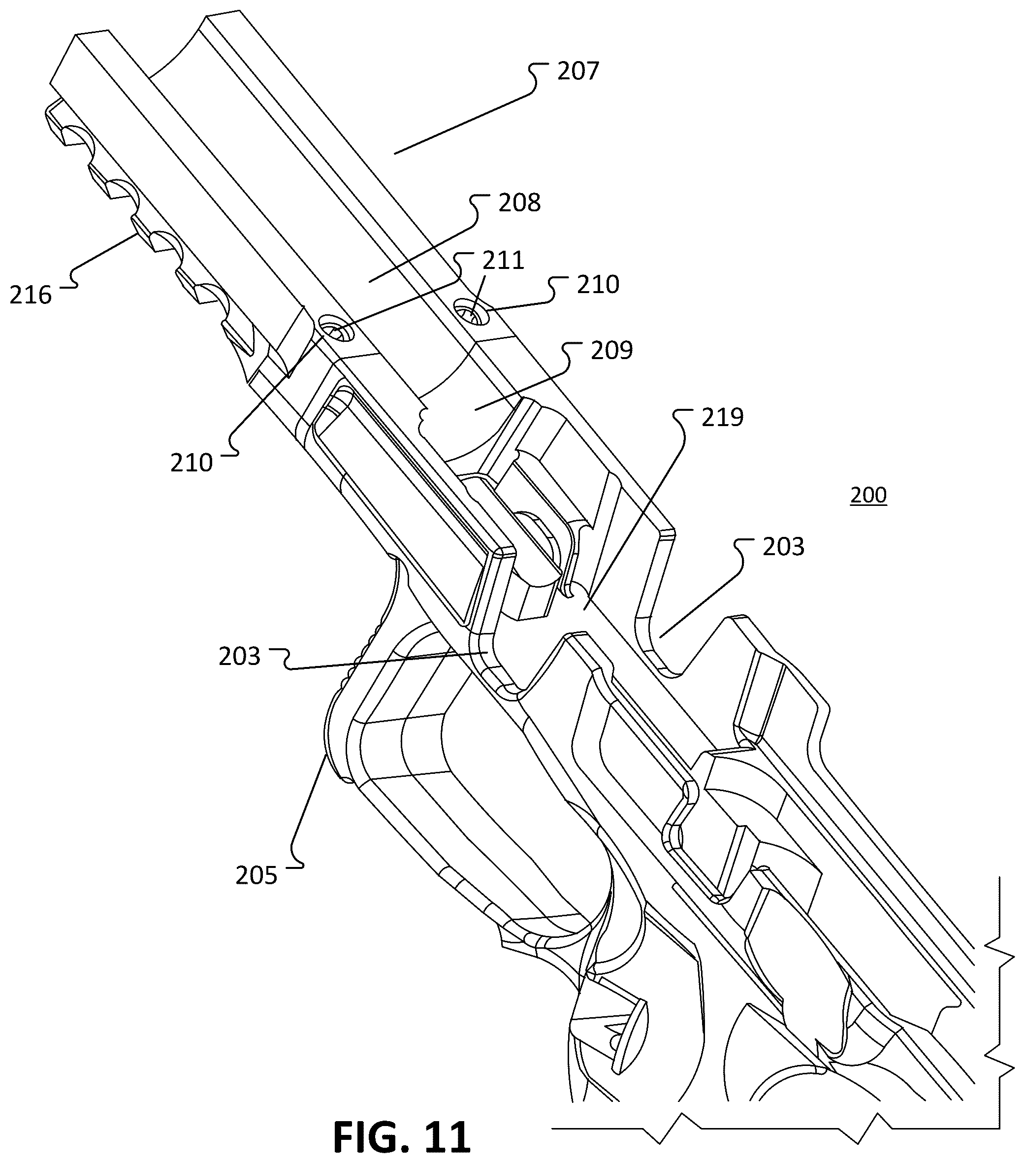 Patent US12455126 Figure 11 – Modular frame and chassis system for a firearm