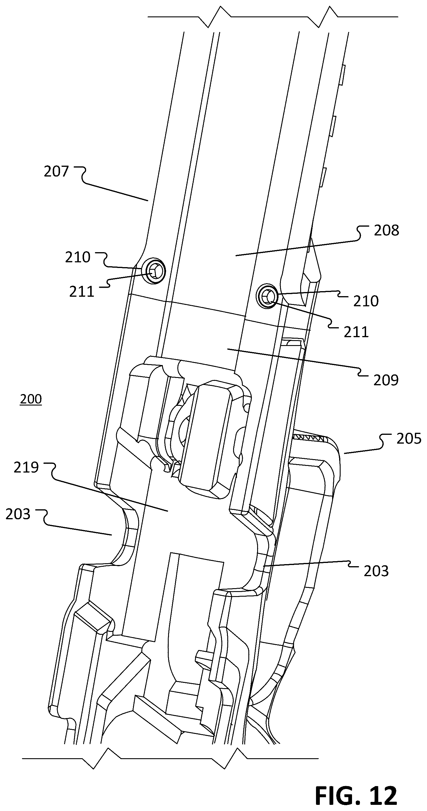Patent US12455126 Figure 12 – Modular frame and chassis system for a firearm