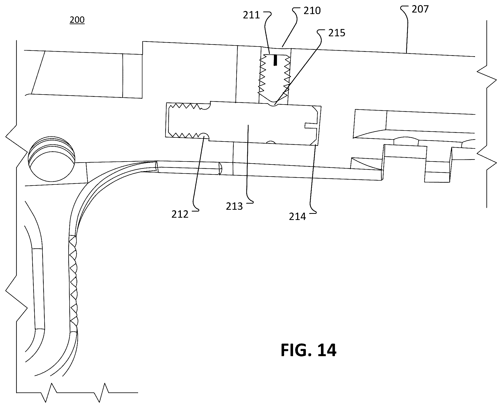 Patent US12455126 Figure 14 – Modular frame and chassis system for a firearm