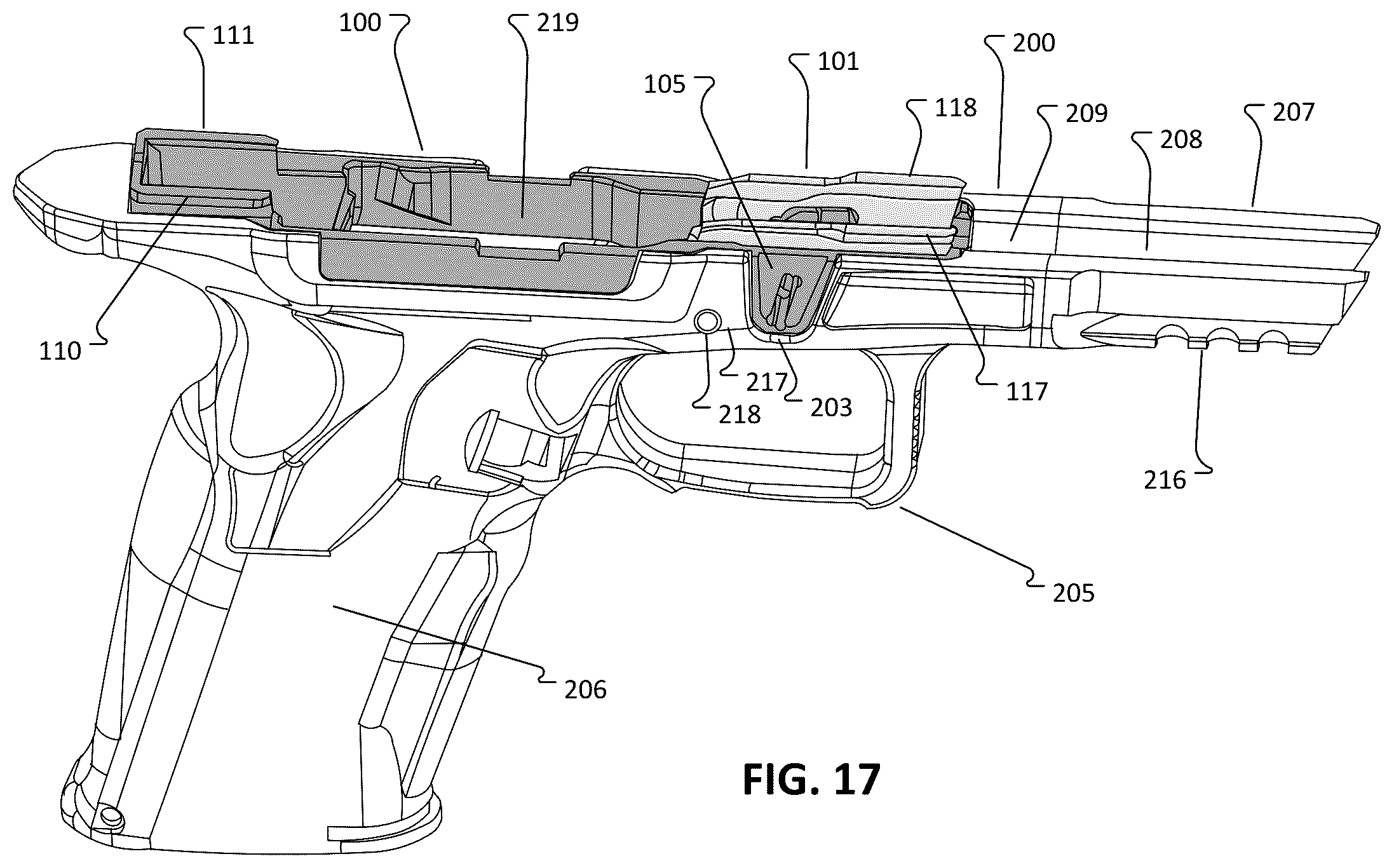 Patent US12455126 Figure 17 – Modular frame and chassis system for a firearm