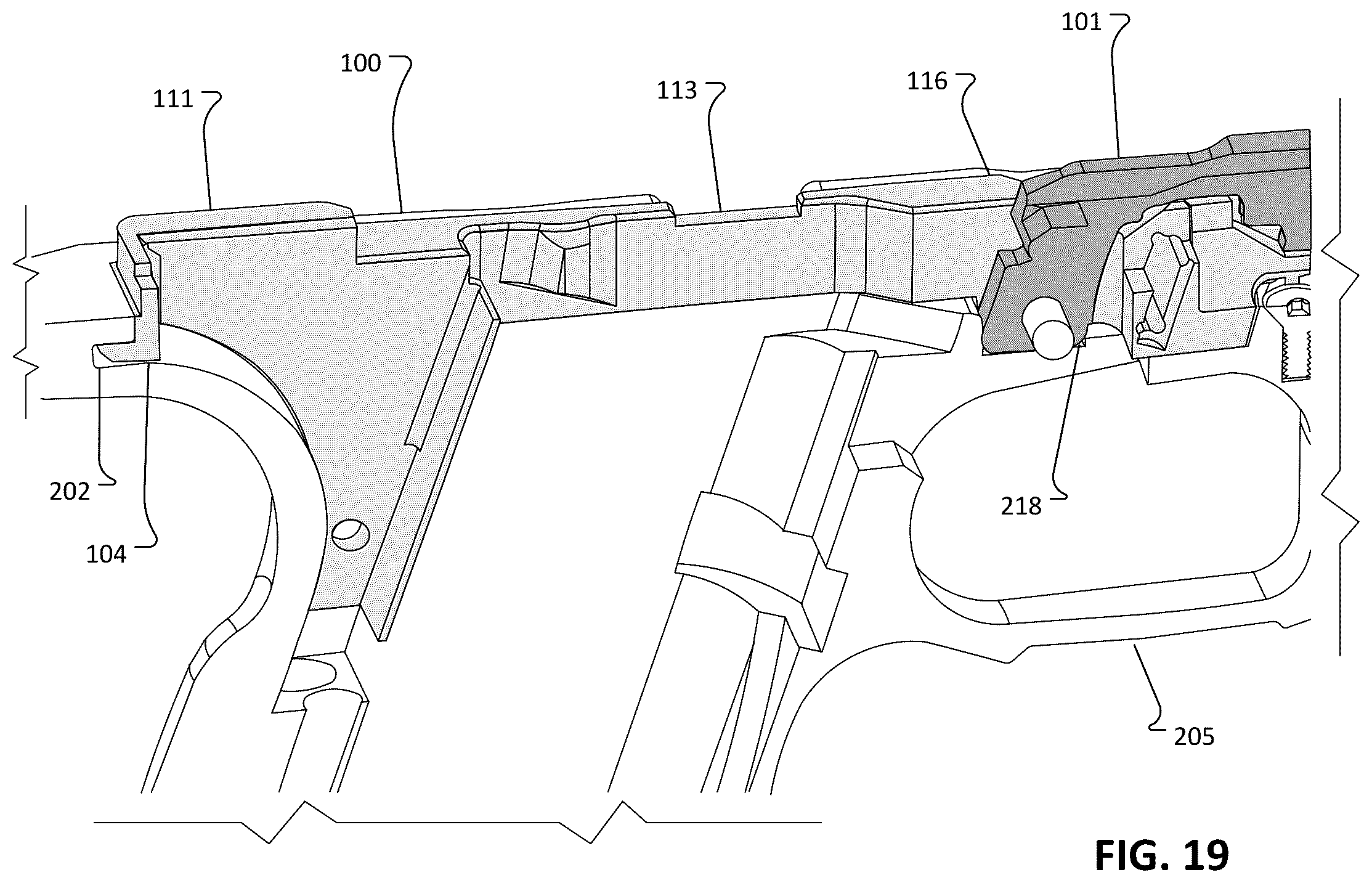 Patent US12455126 Figure 19 – Modular frame and chassis system for a firearm