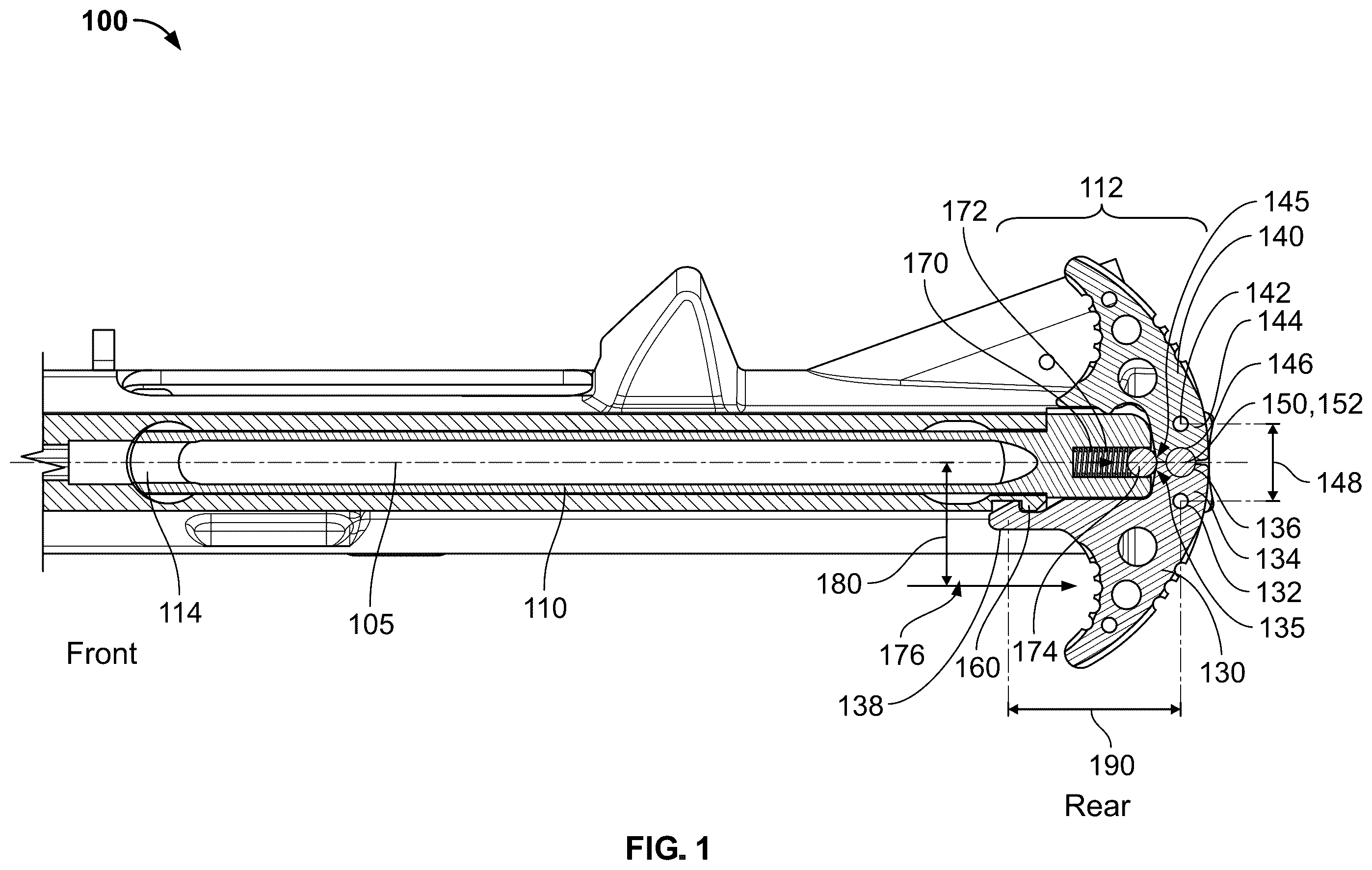 Patent US12455127 Figure 1 – Ambidextrous charging handle