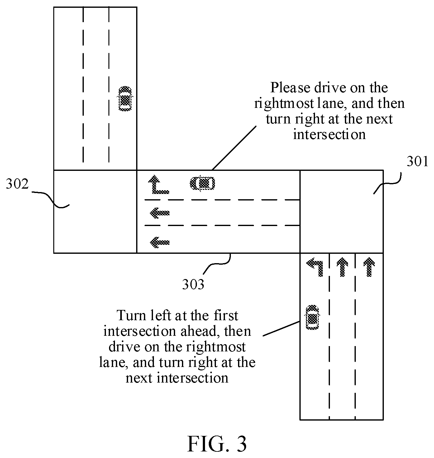 Patent US12455171 Figure 2 – Providing early lane navigation information for a road connecting successive intersections