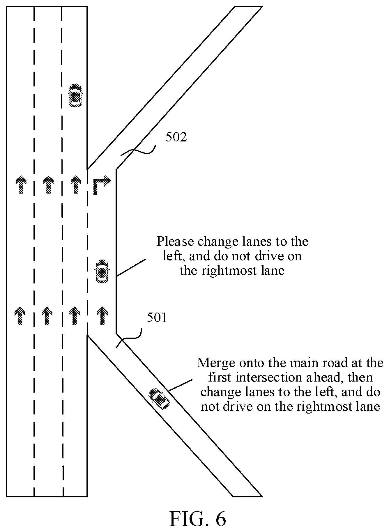 Patent US12455171 Figure 5 – Providing early lane navigation information for a road connecting successive intersections