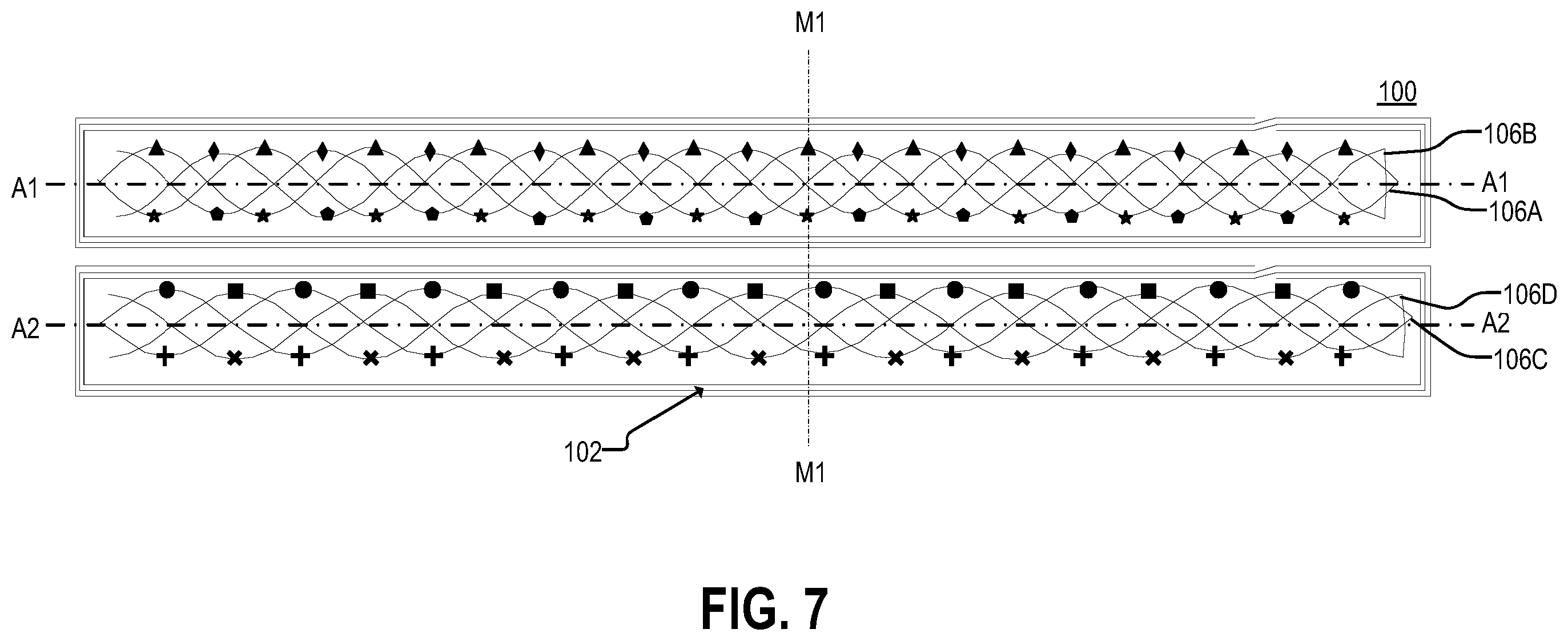 Patent US12455178 Figure 7 – Inductive linear stroke sensor using dual tracks with different periodicity