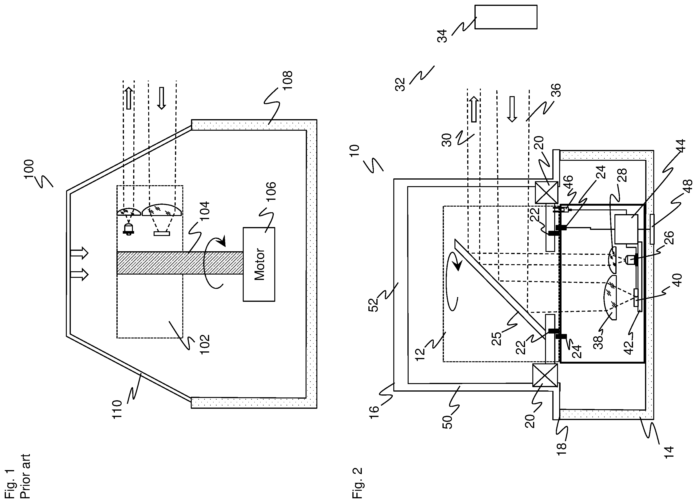 Patent US12455375 Figure 1 – Optoelectronic sensor movable with the aid of the rotor for periodic scanning of a monitored zone by transmitted light
