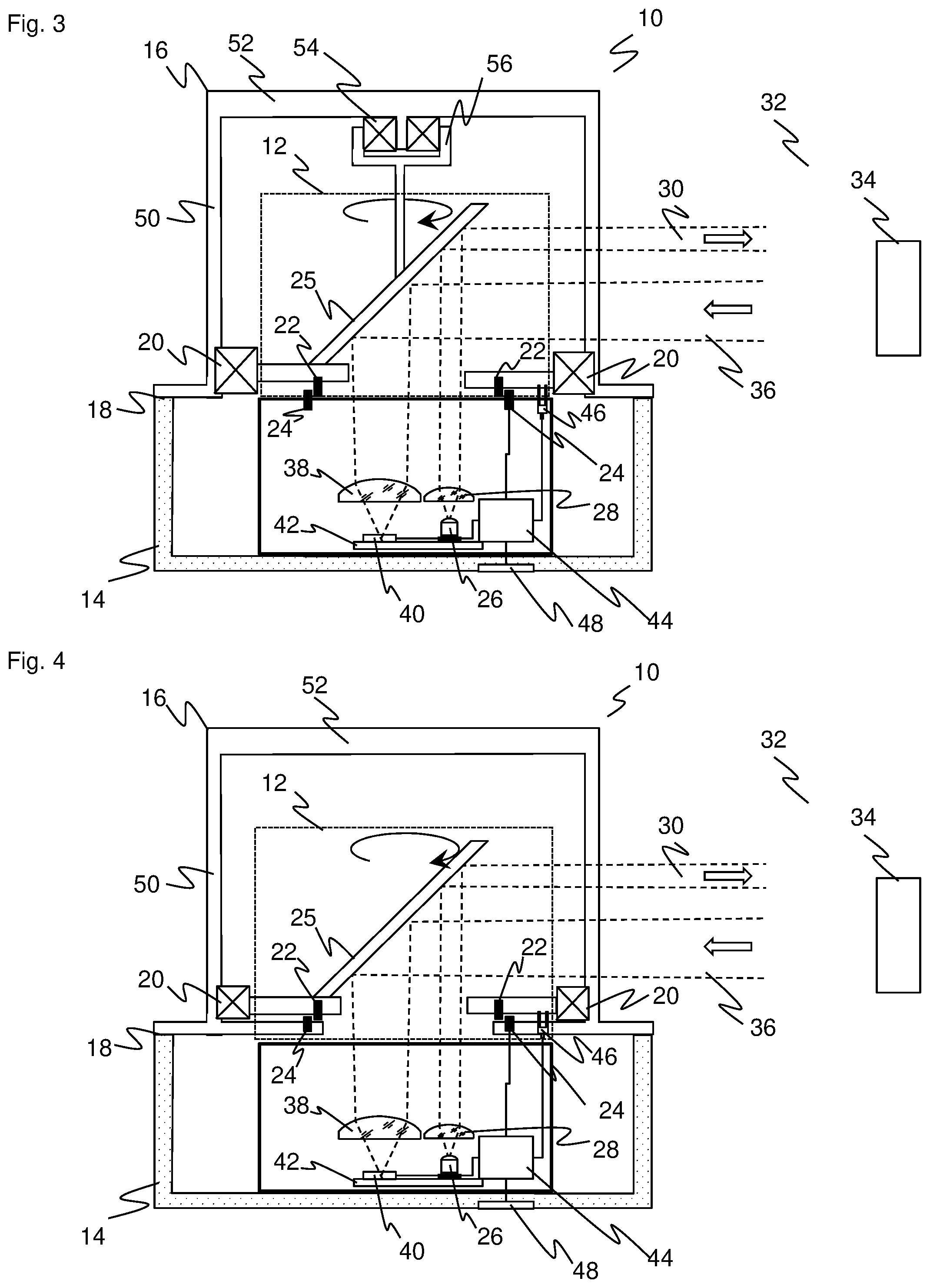 Patent US12455375 Figure 2 – Optoelectronic sensor movable with the aid of the rotor for periodic scanning of a monitored zone by transmitted light