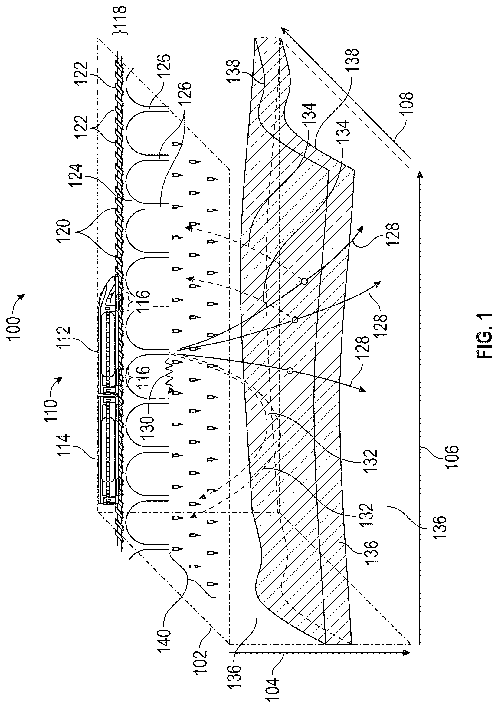 Patent US12455393 — Seismic acquisition and processing with a high-speed train source — Figure 1