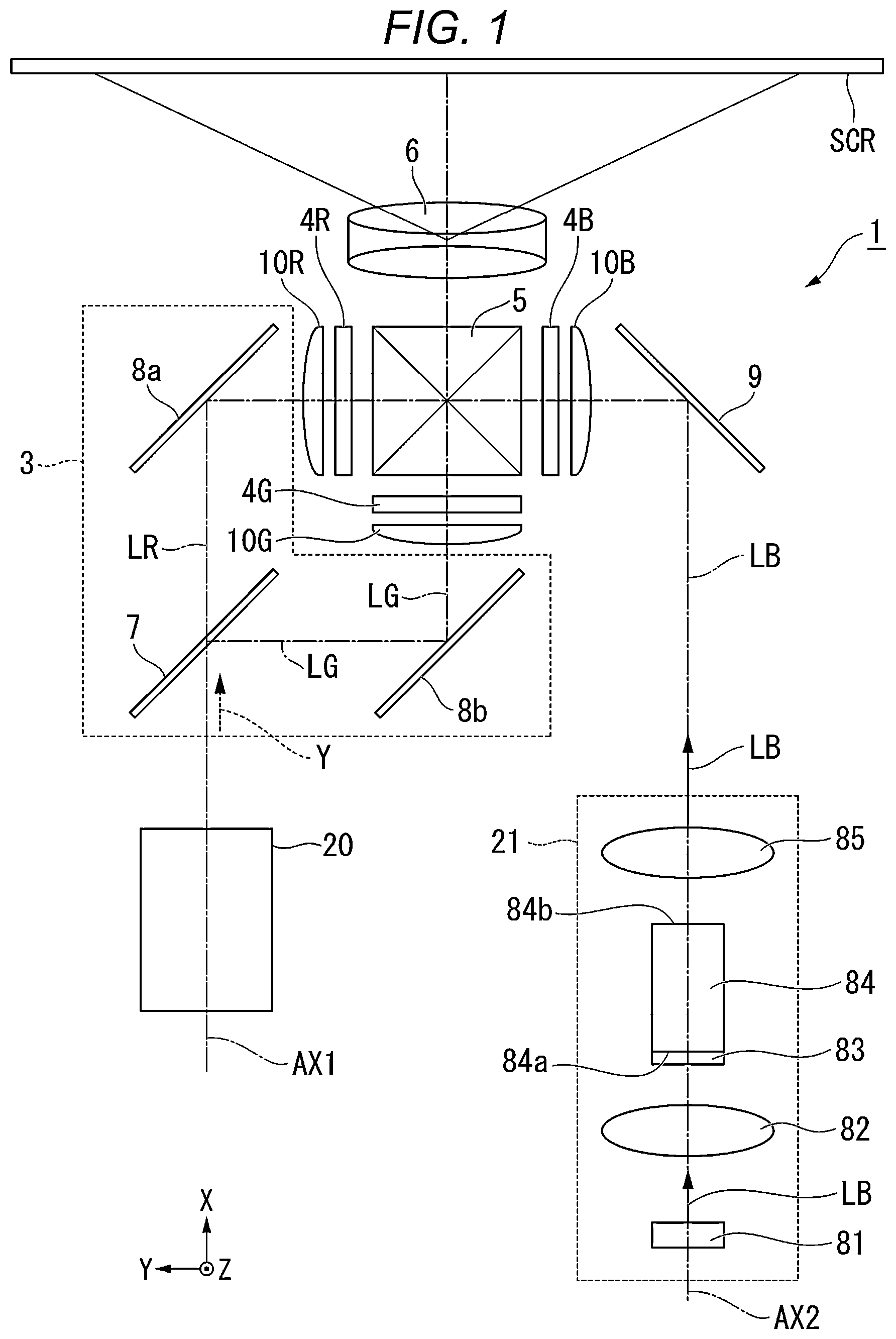 Patent US12455411 Figure 1 – Light source device and projector