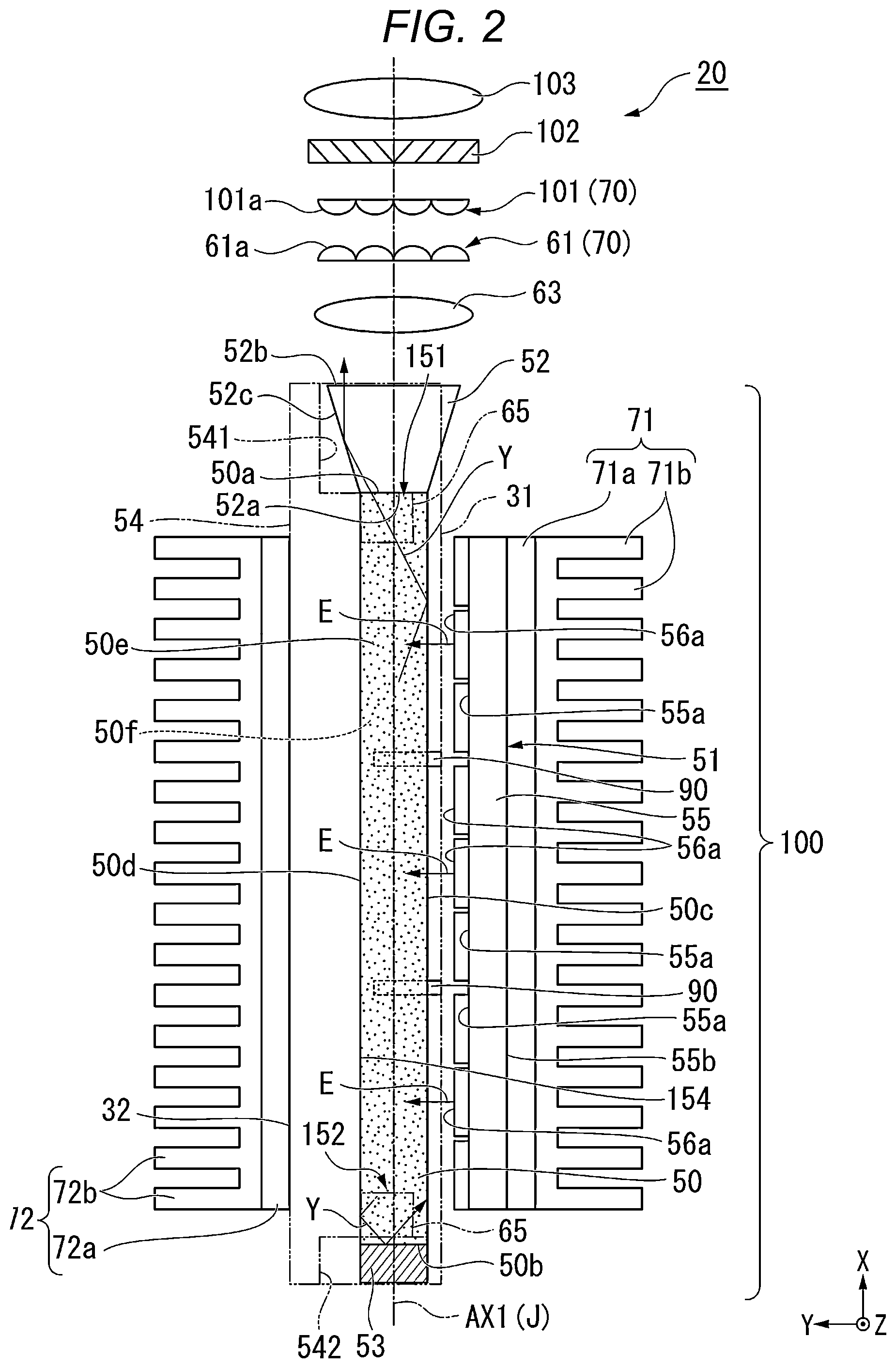 Patent US12455411 Figure 2 – Light source device and projector