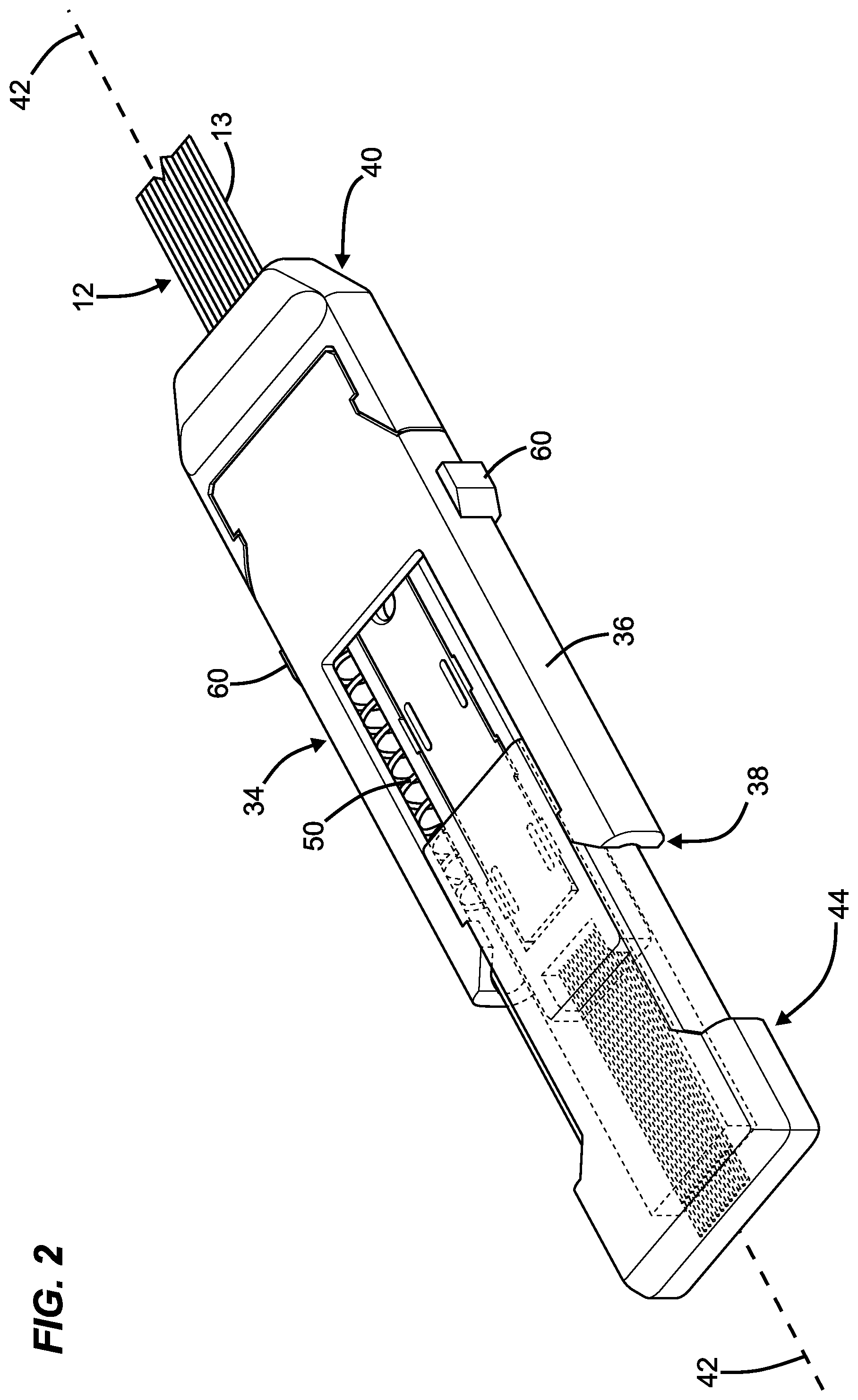 Patent US12455416 Figure 2 – Low profile fiber holders for use with bare fiber multi-fiber fiber optic connectors