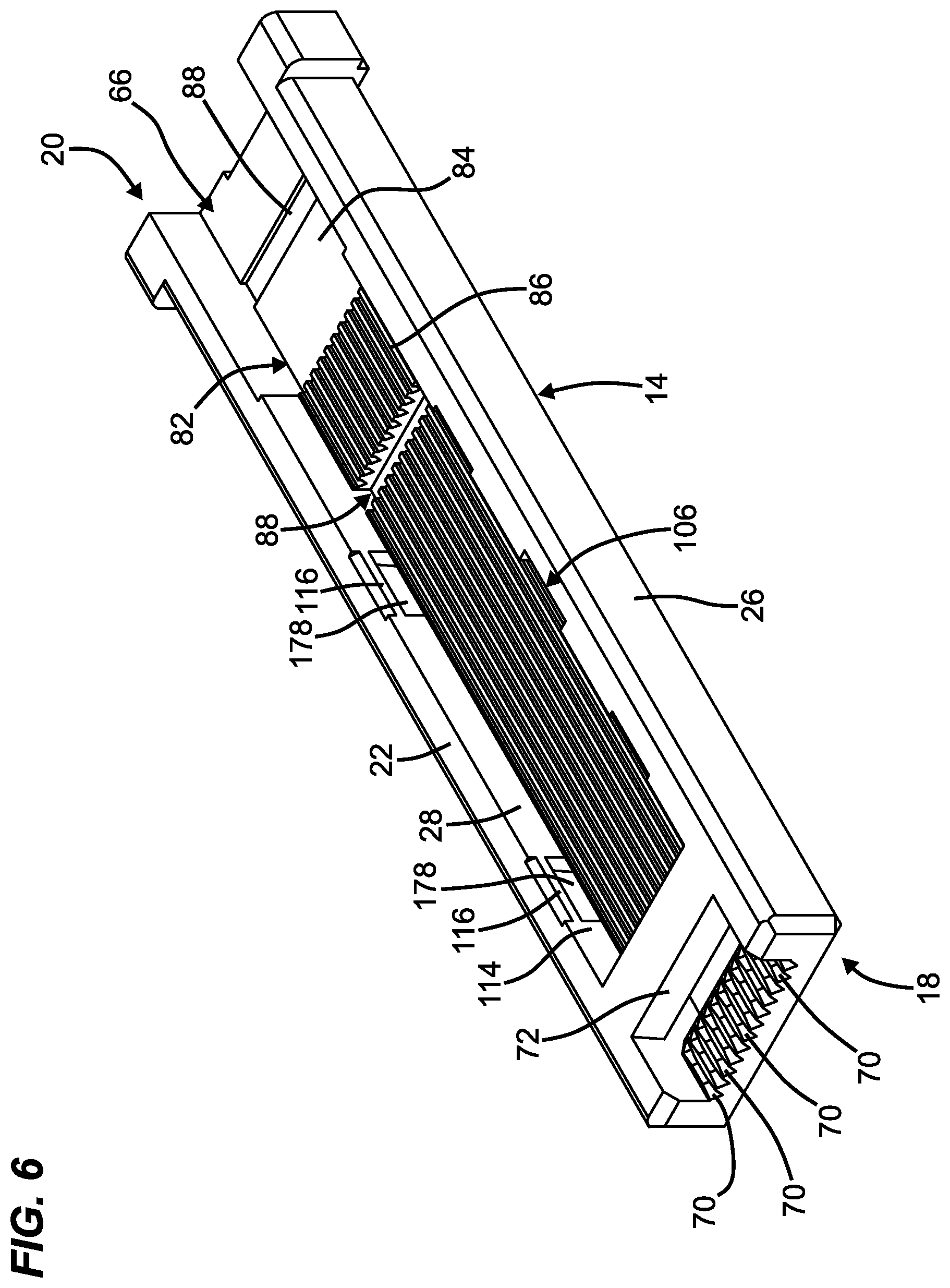 Patent US12455416 Figure 6 – Low profile fiber holders for use with bare fiber multi-fiber fiber optic connectors