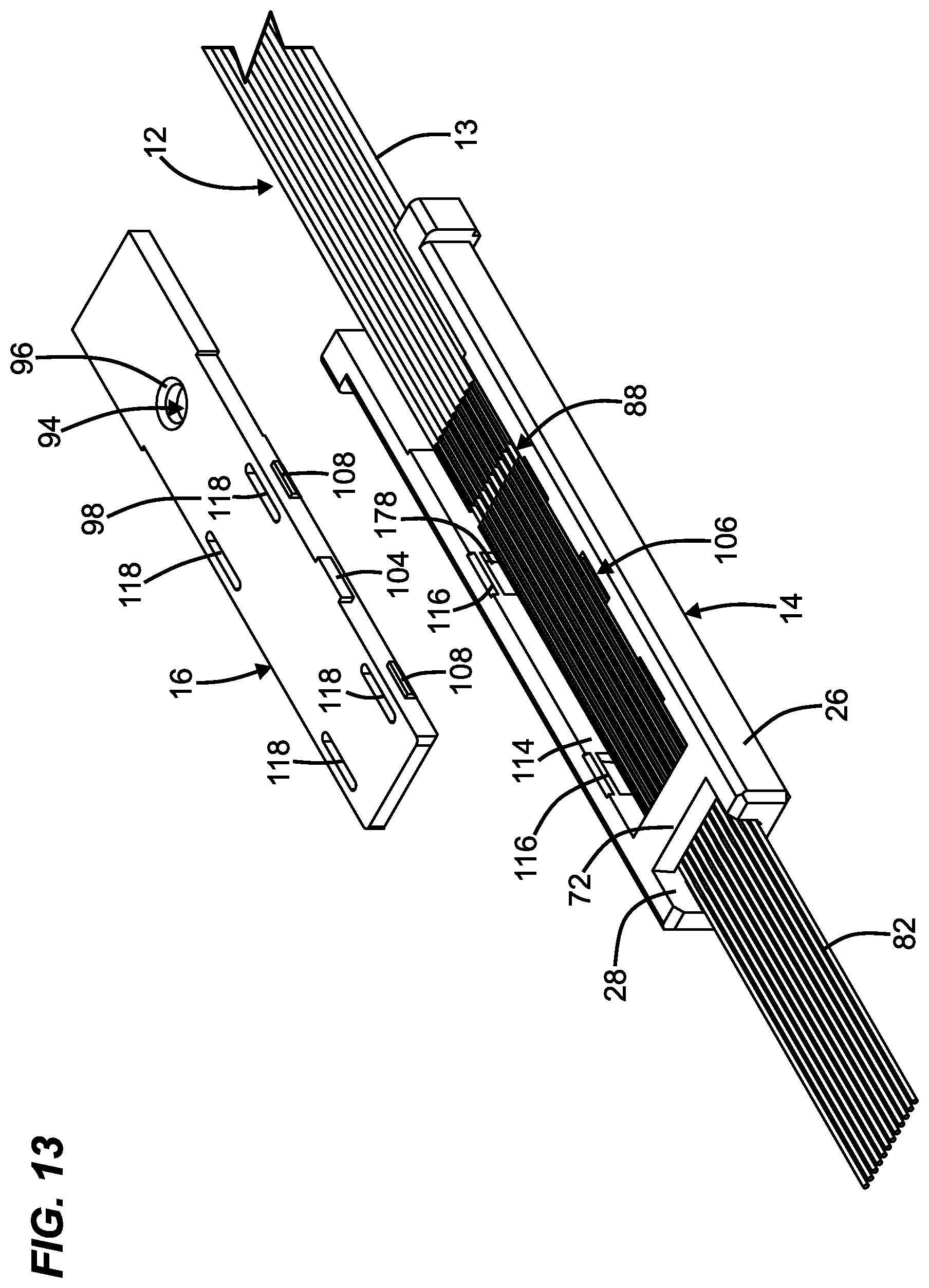 Patent US12455416 Figure 12 – Low profile fiber holders for use with bare fiber multi-fiber fiber optic connectors