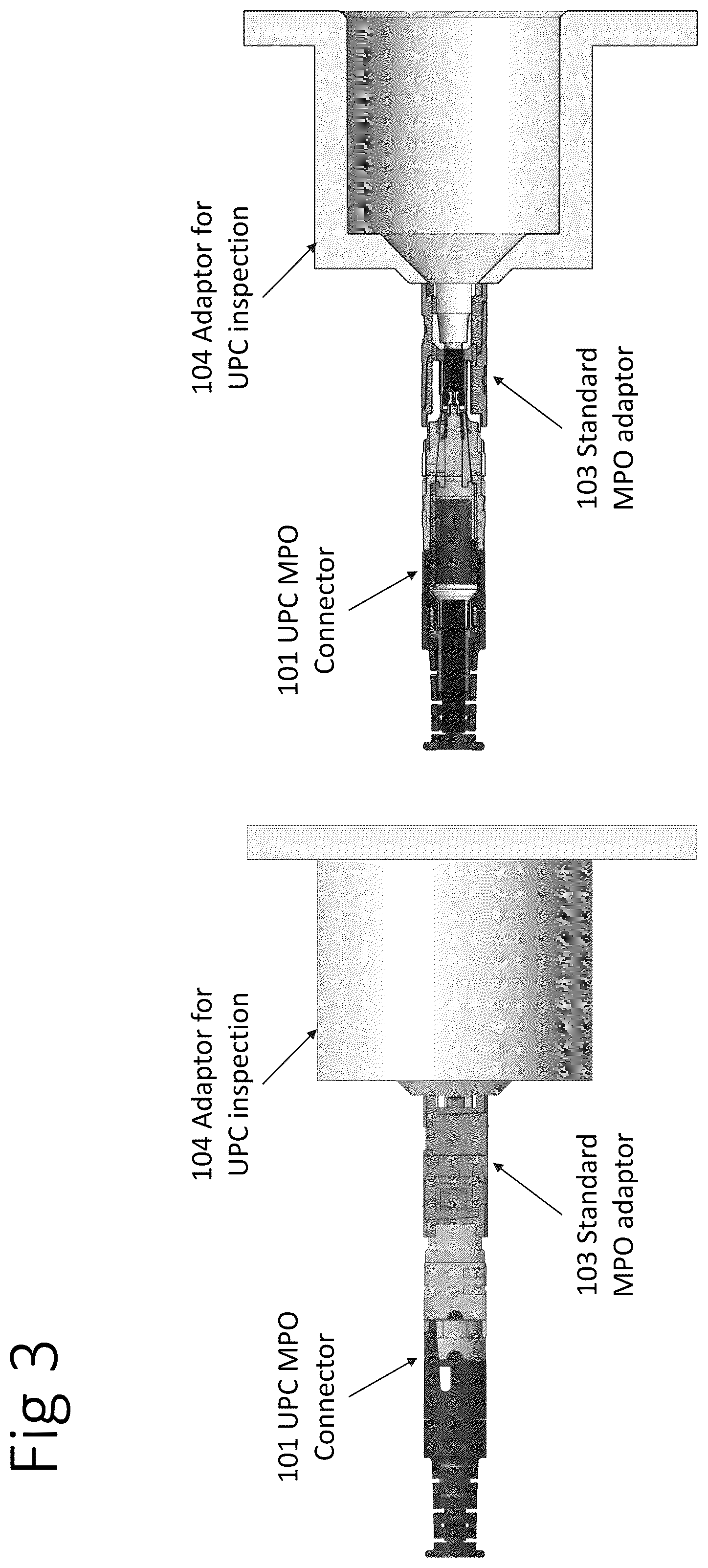 Patent US12455417 Figure 3 – MPO adapter for APC connector inspection