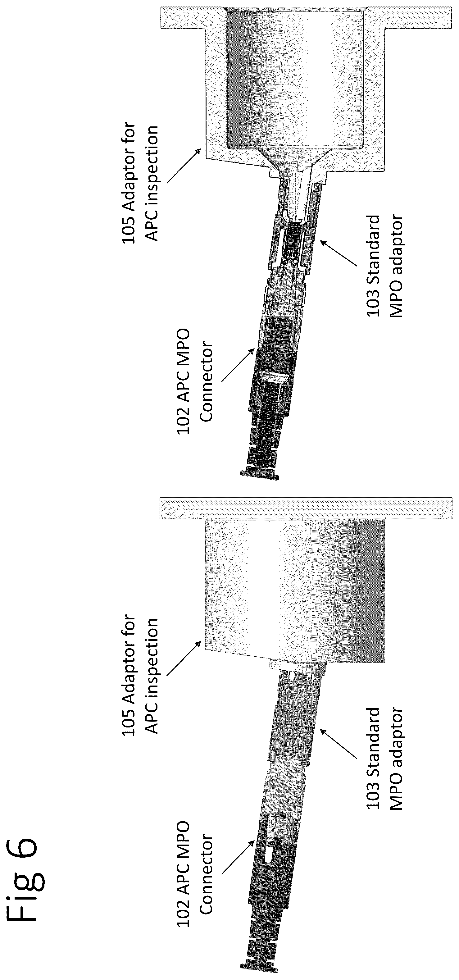 Patent US12455417 Figure 6 – MPO adapter for APC connector inspection