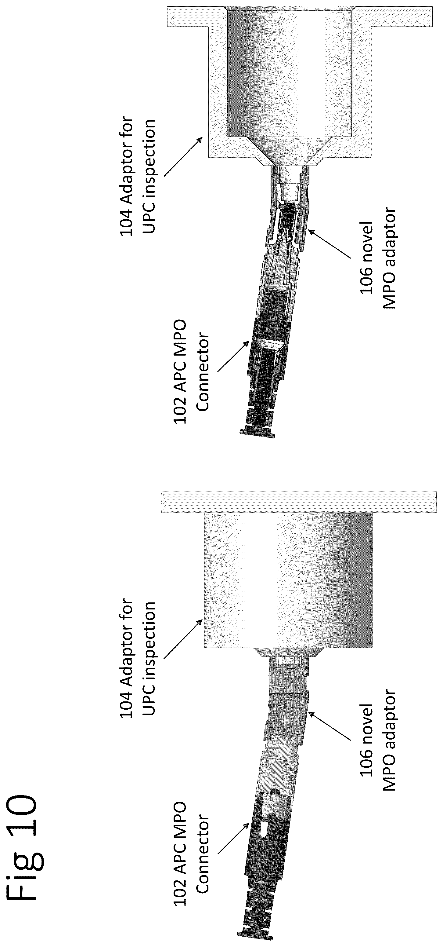 Patent US12455417 Figure 10 – MPO adapter for APC connector inspection