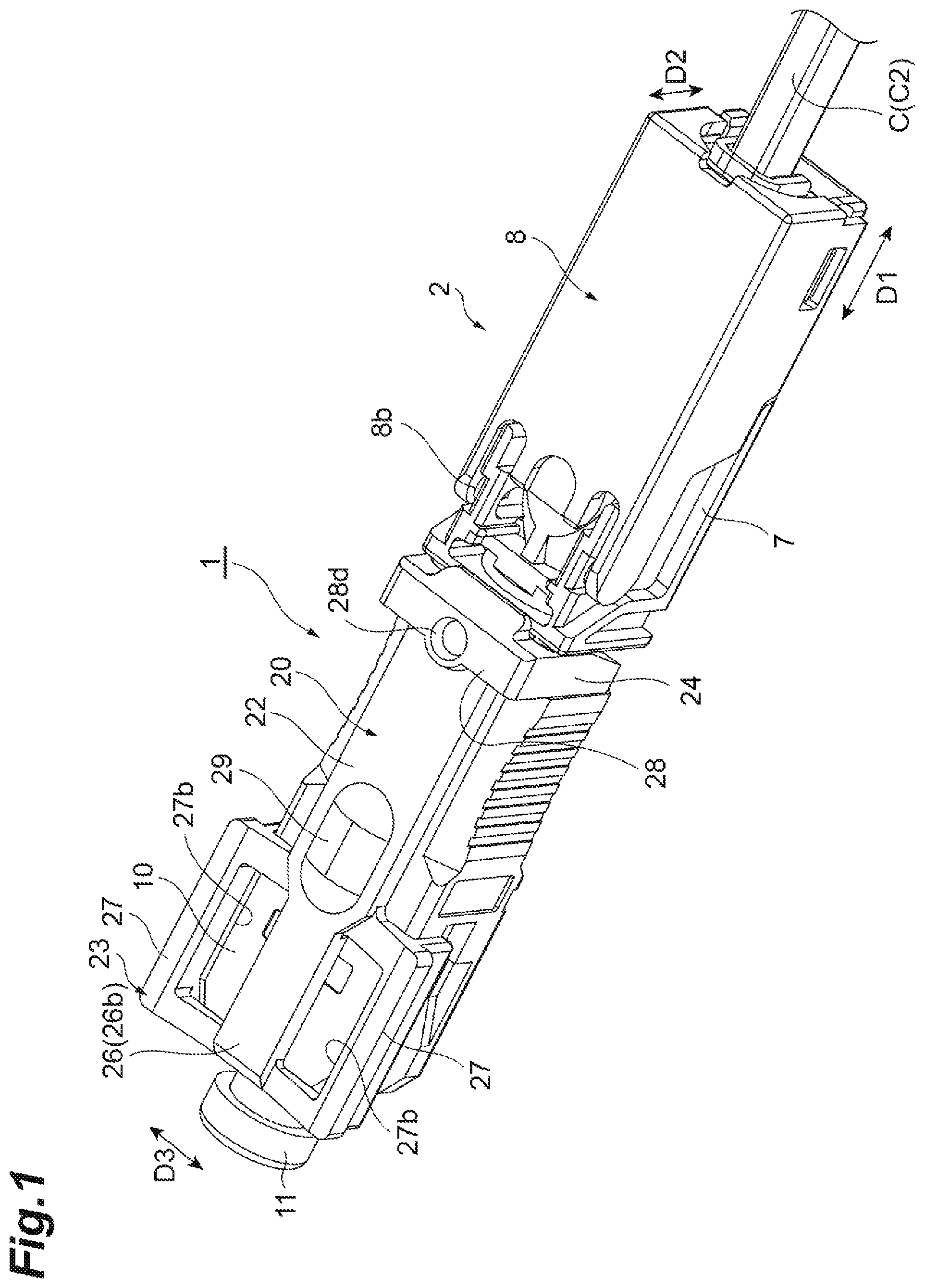 Patent US12455419 Figure 1 – Optical fiber connecting jig and optical connector
