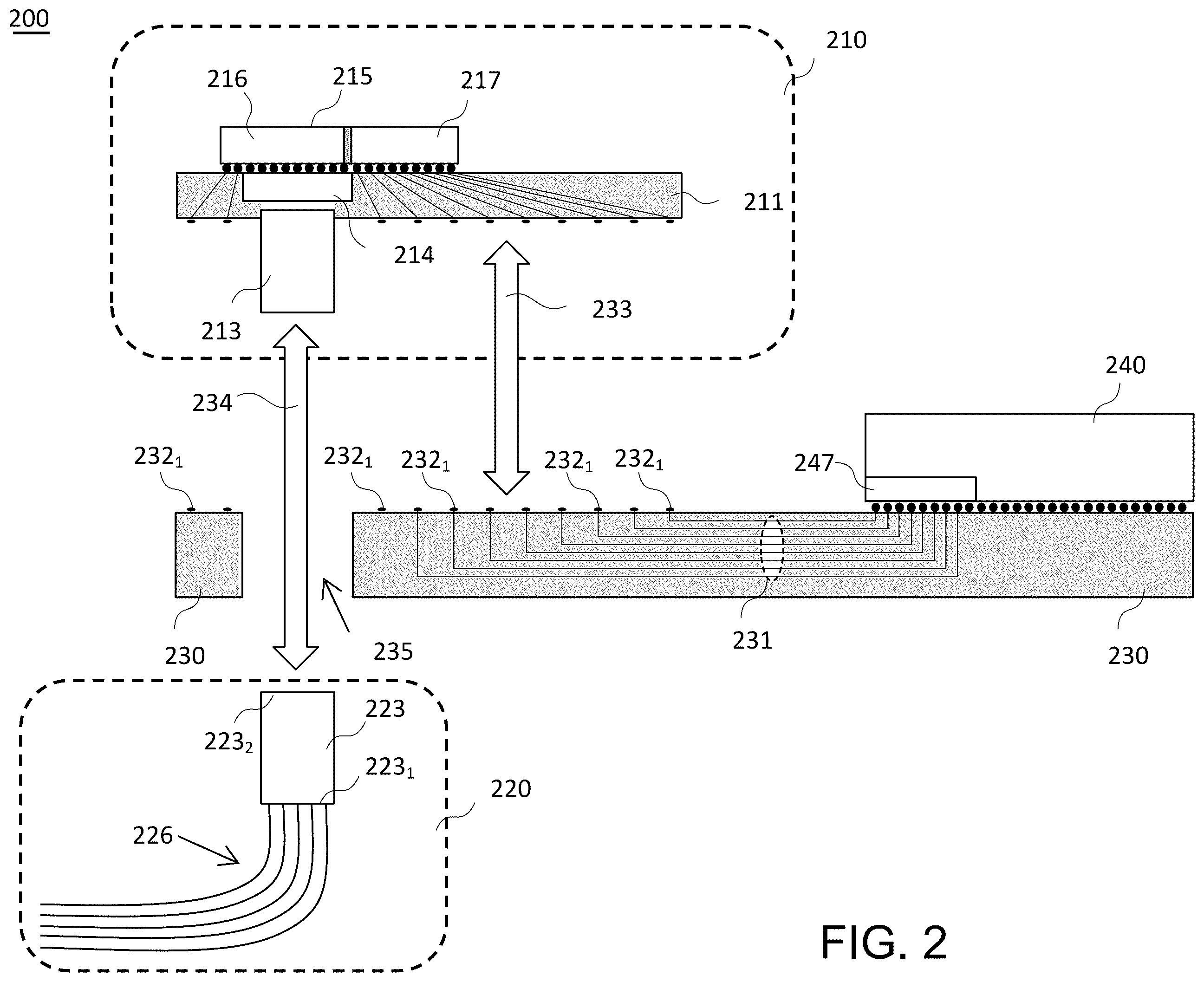 Patent US12455422 Figure 2 – Communication systems having co-packaged optical modules
