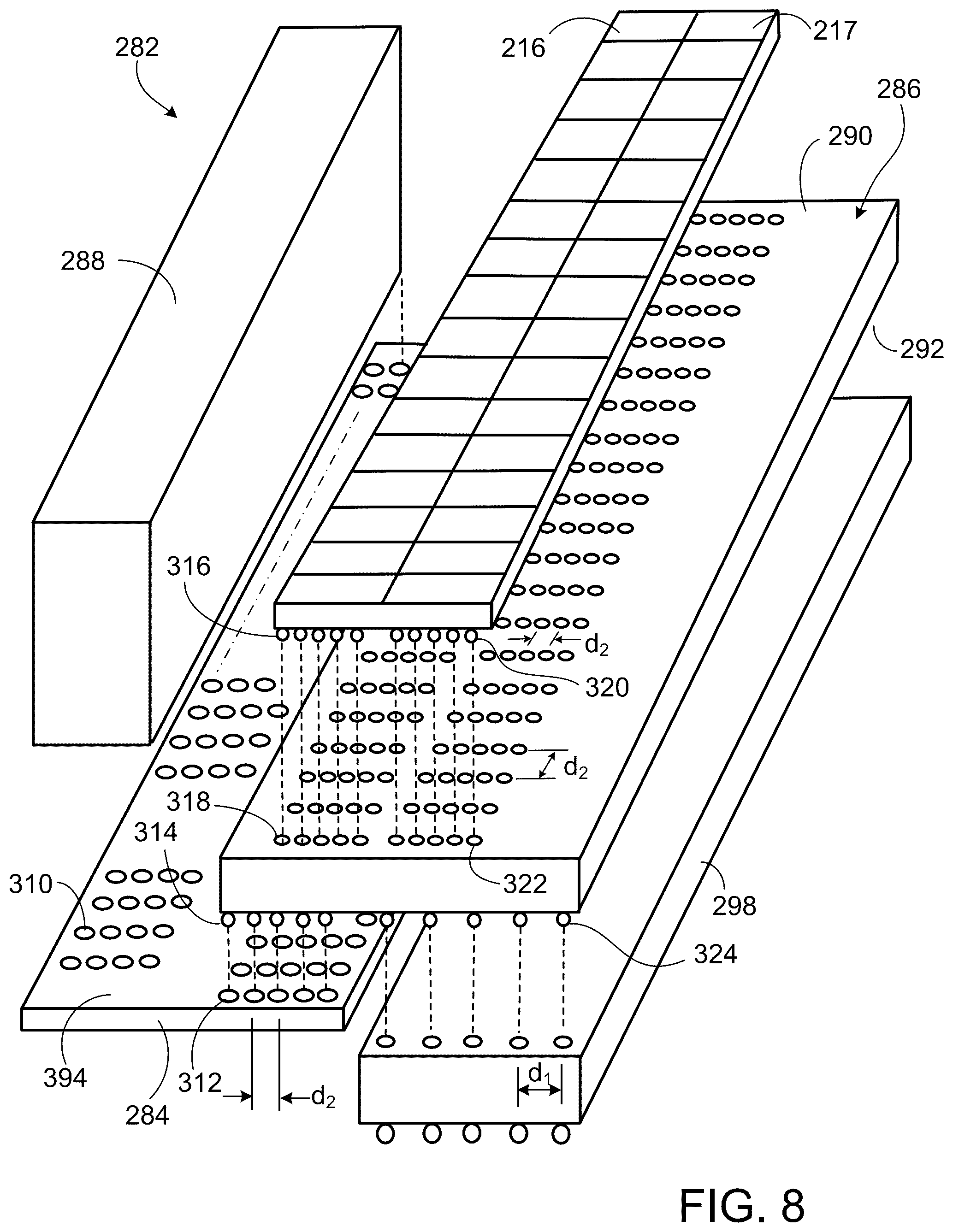 Patent US12455422 Figure 8 – Communication systems having co-packaged optical modules