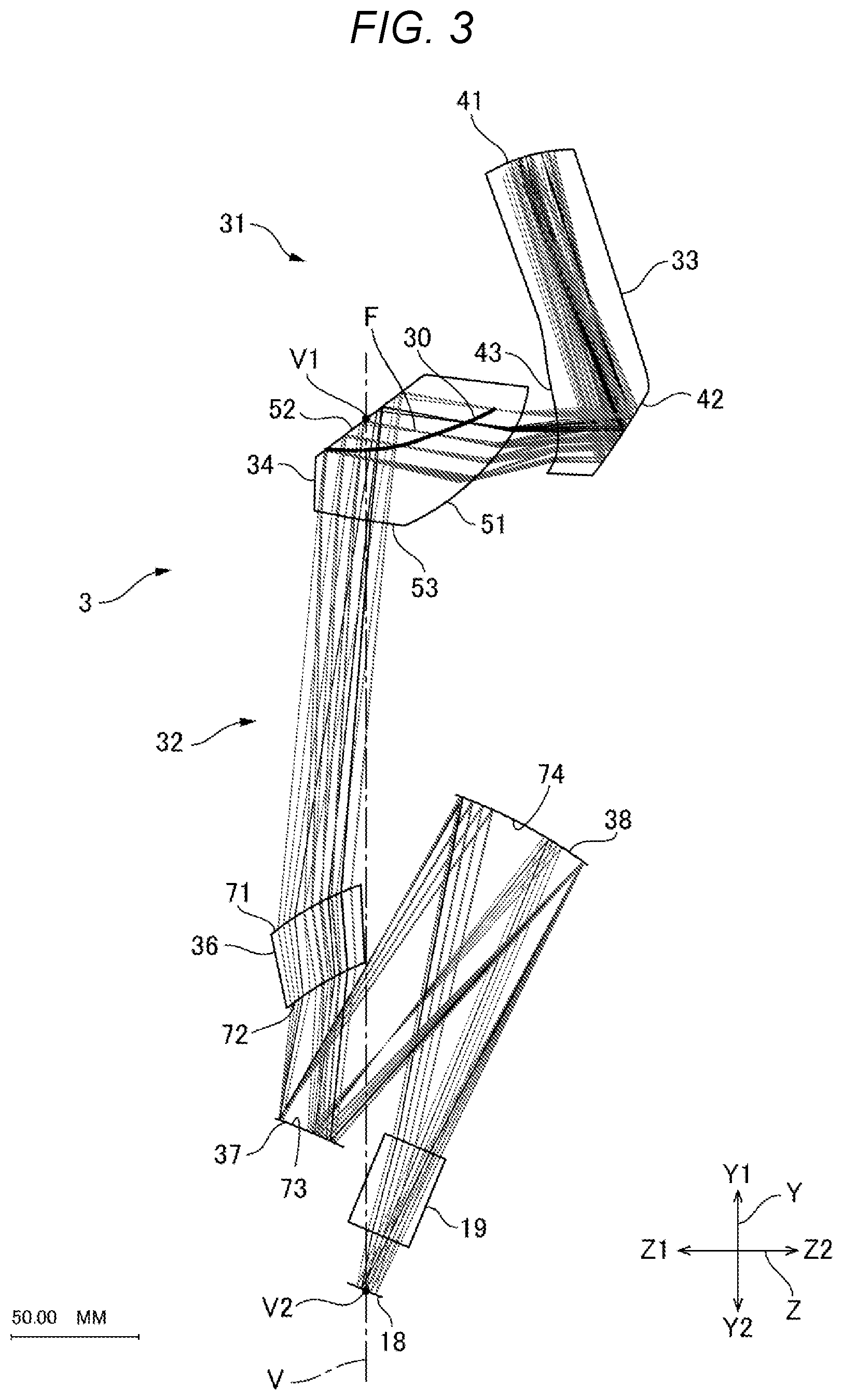 Patent US12455437 Figure 3 – Optical system and projector