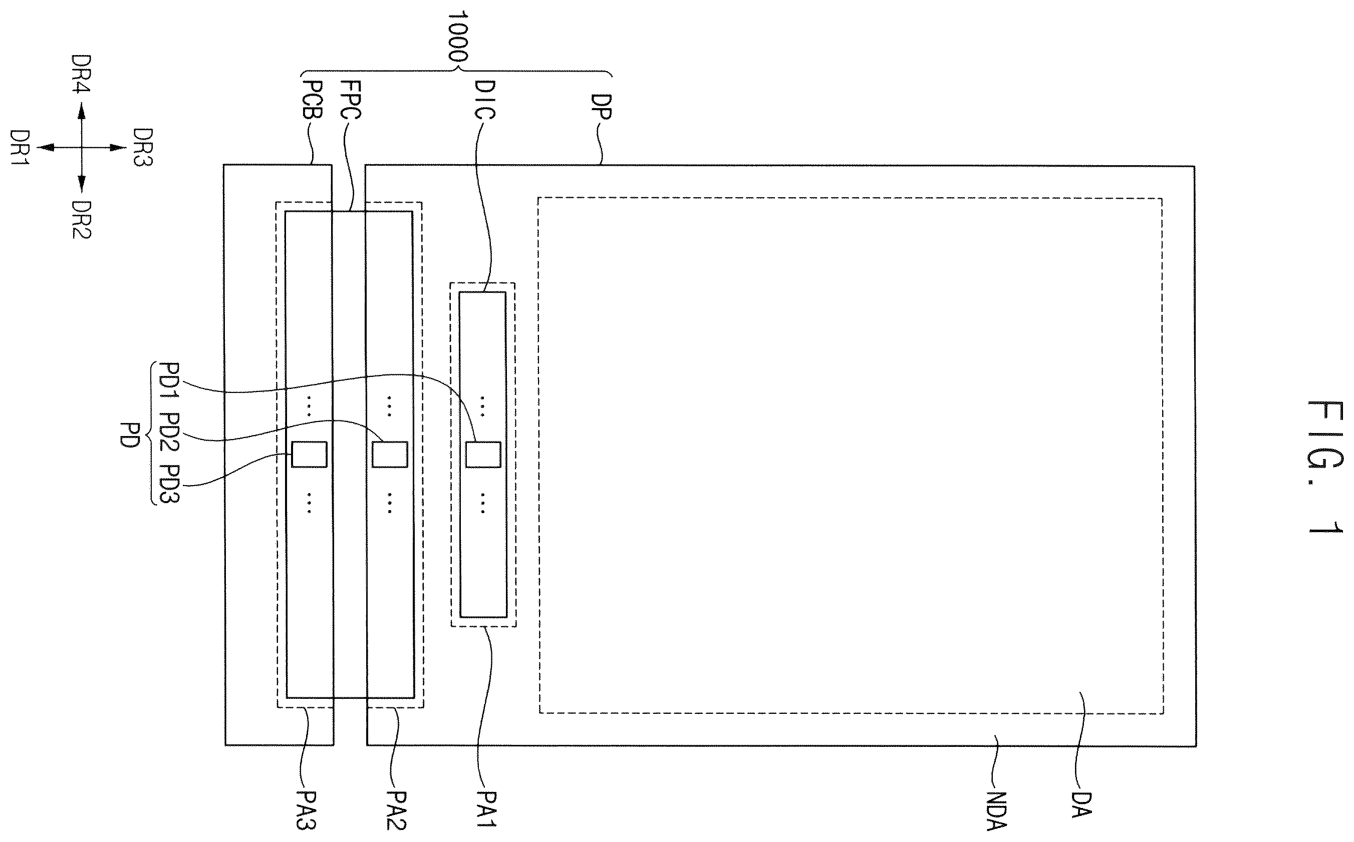 Patent US12455479 Figure 1 – Display panel and display device with uneven pads having island-like structures