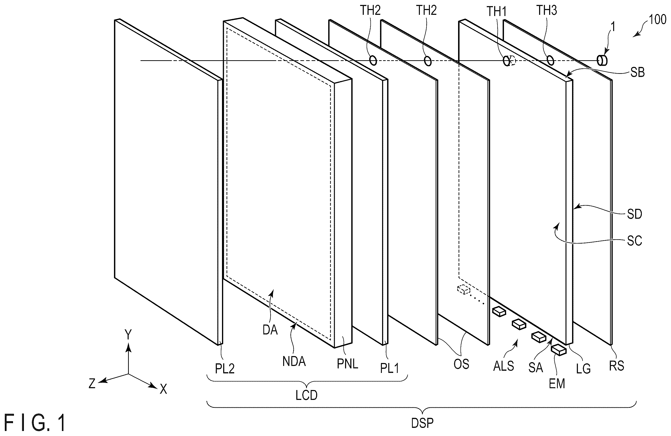 Patent US12455482 Figure 1 – Electronic apparatus incorporating a liquid crystal element
