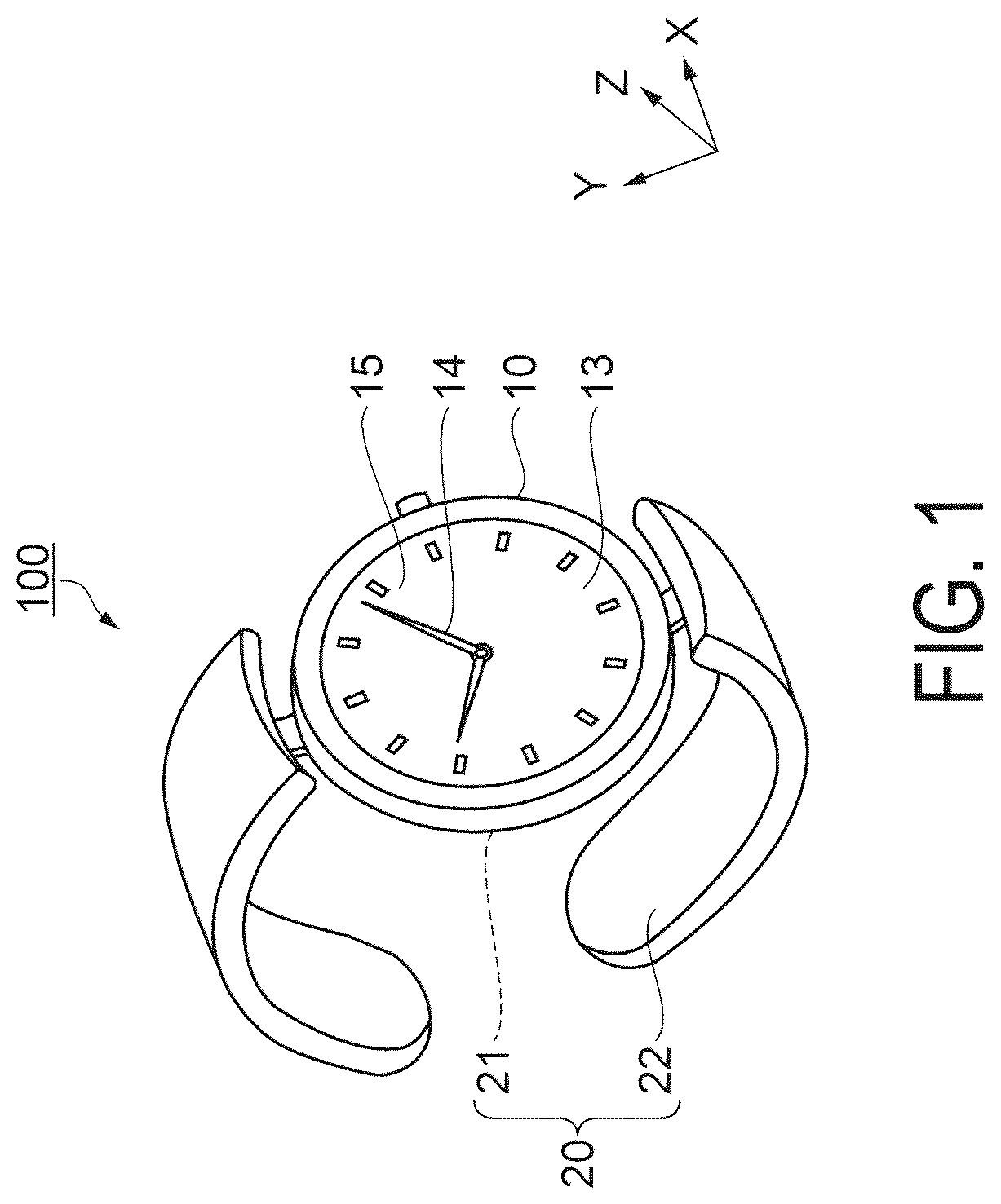 Patent US12455538 — Wrist watch and strap — Figure 1