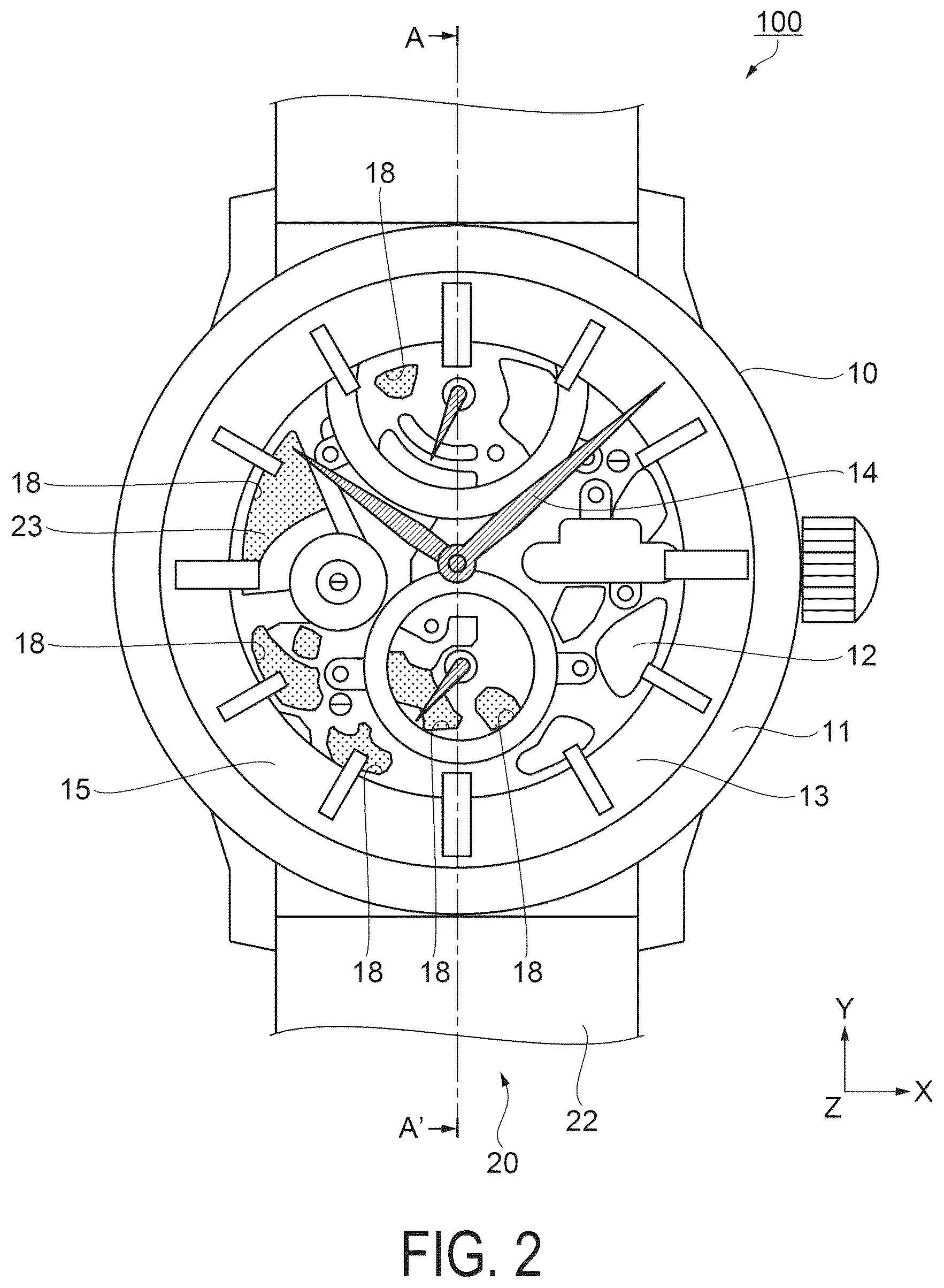 Patent US12455538 Figure 2 – Wrist watch and strap