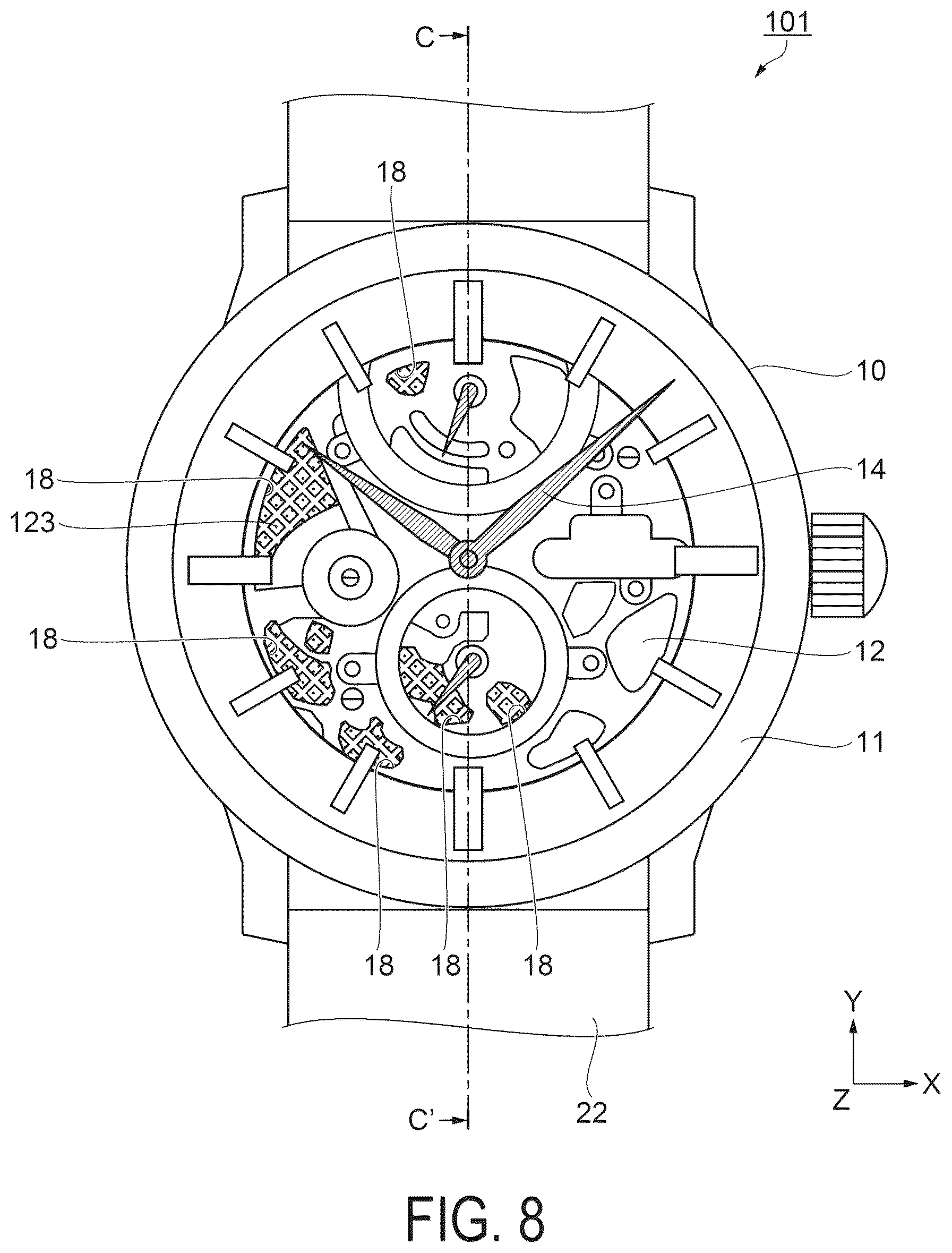 Patent US12455538 Figure 6 – Wrist watch and strap