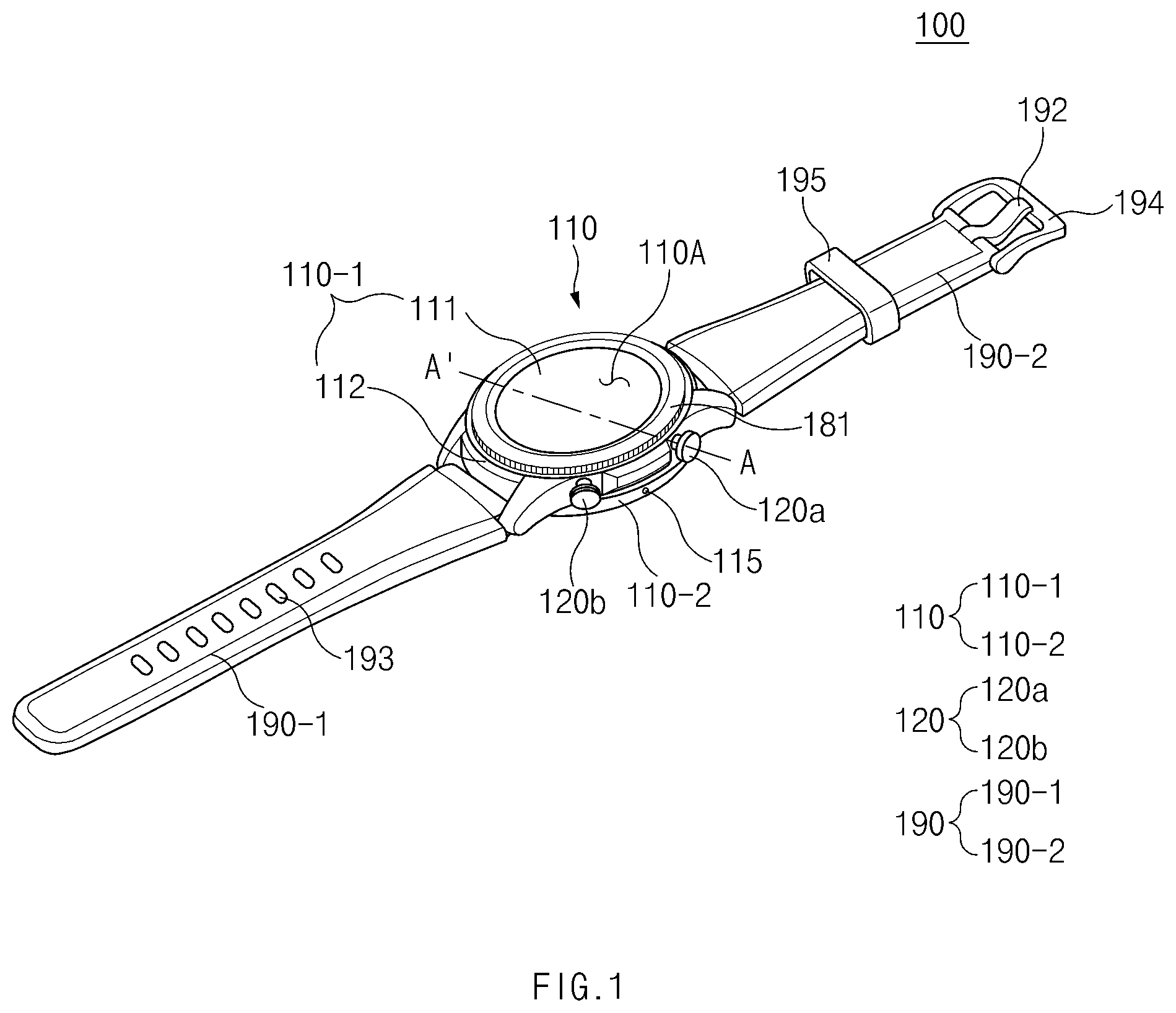 Patent US12455539 Figure 1 – Electronic device comprising electrode button
