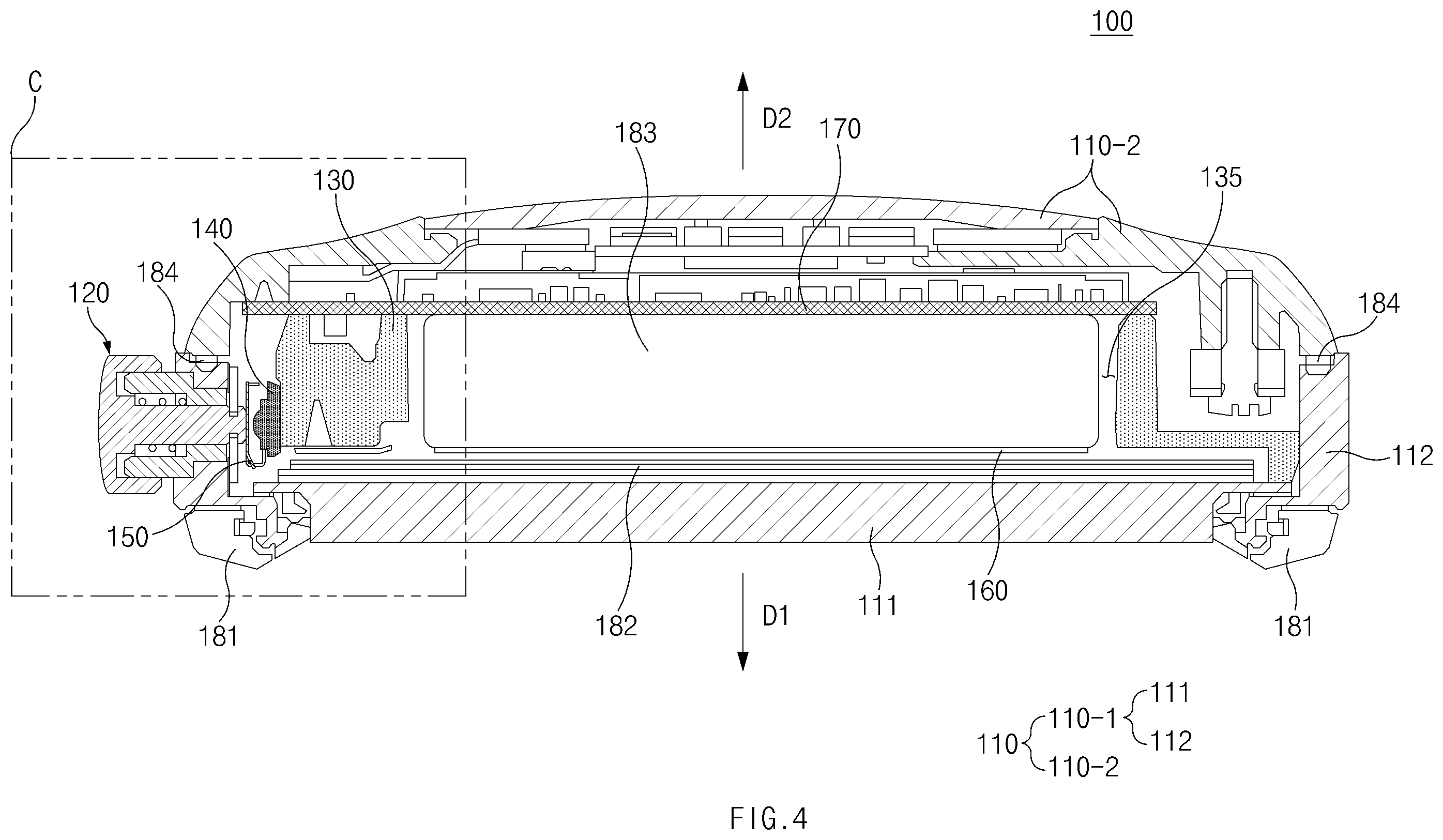 Patent US12455539 Figure 4 – Electronic device comprising electrode button