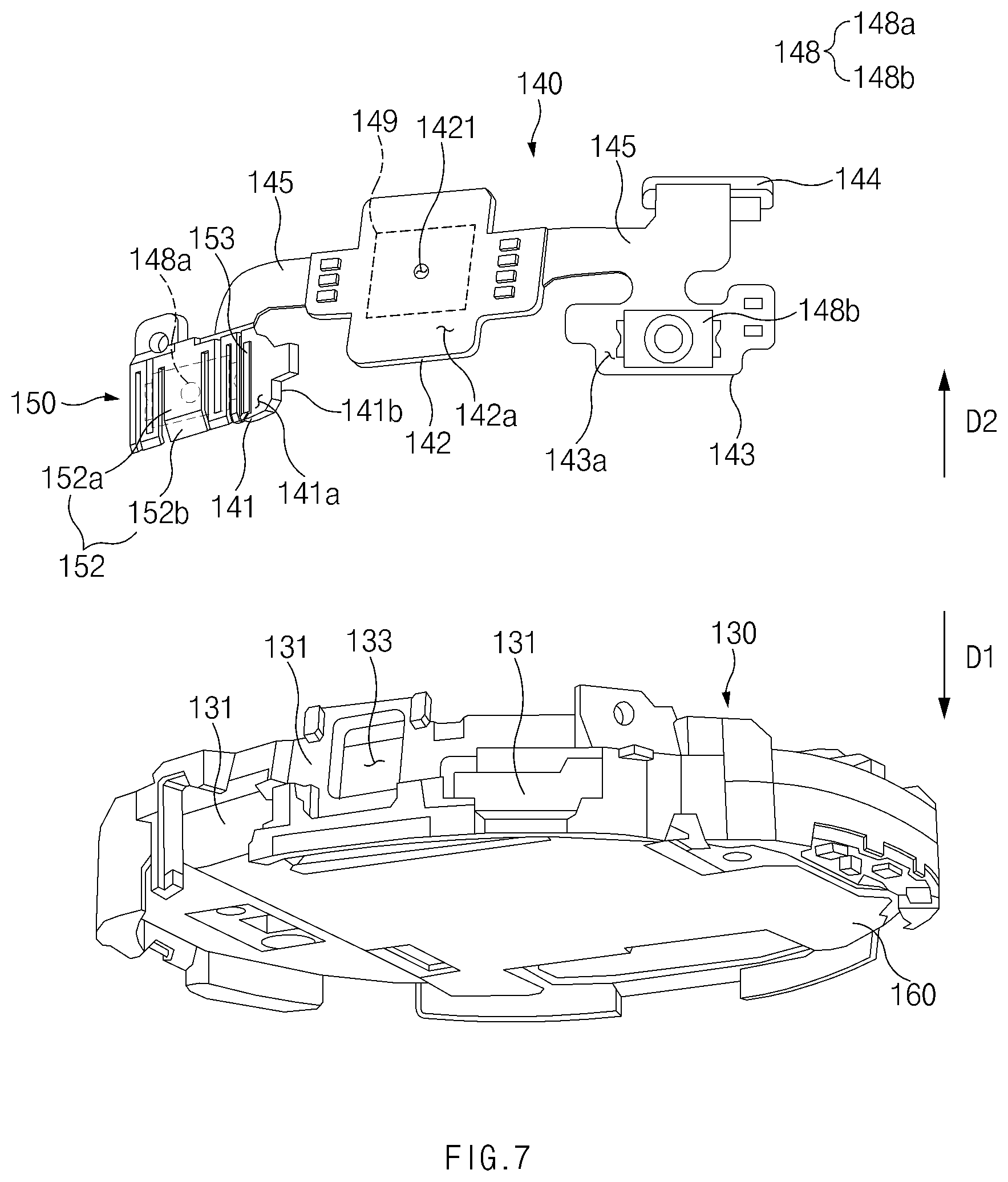Patent US12455539 Figure 7 – Electronic device comprising electrode button