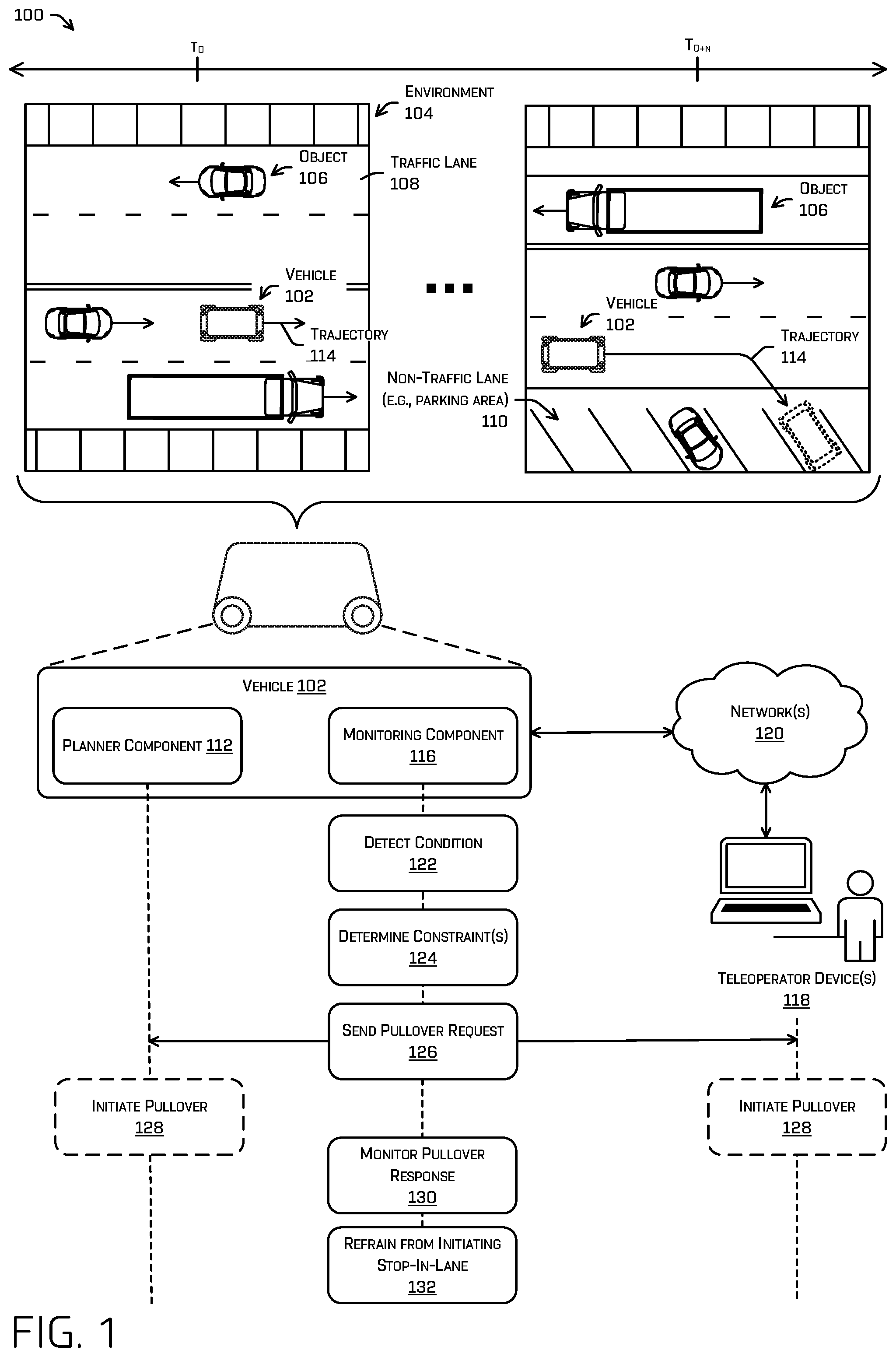Patent US12455569 Figure 1 – Intelligent vehicle pull over