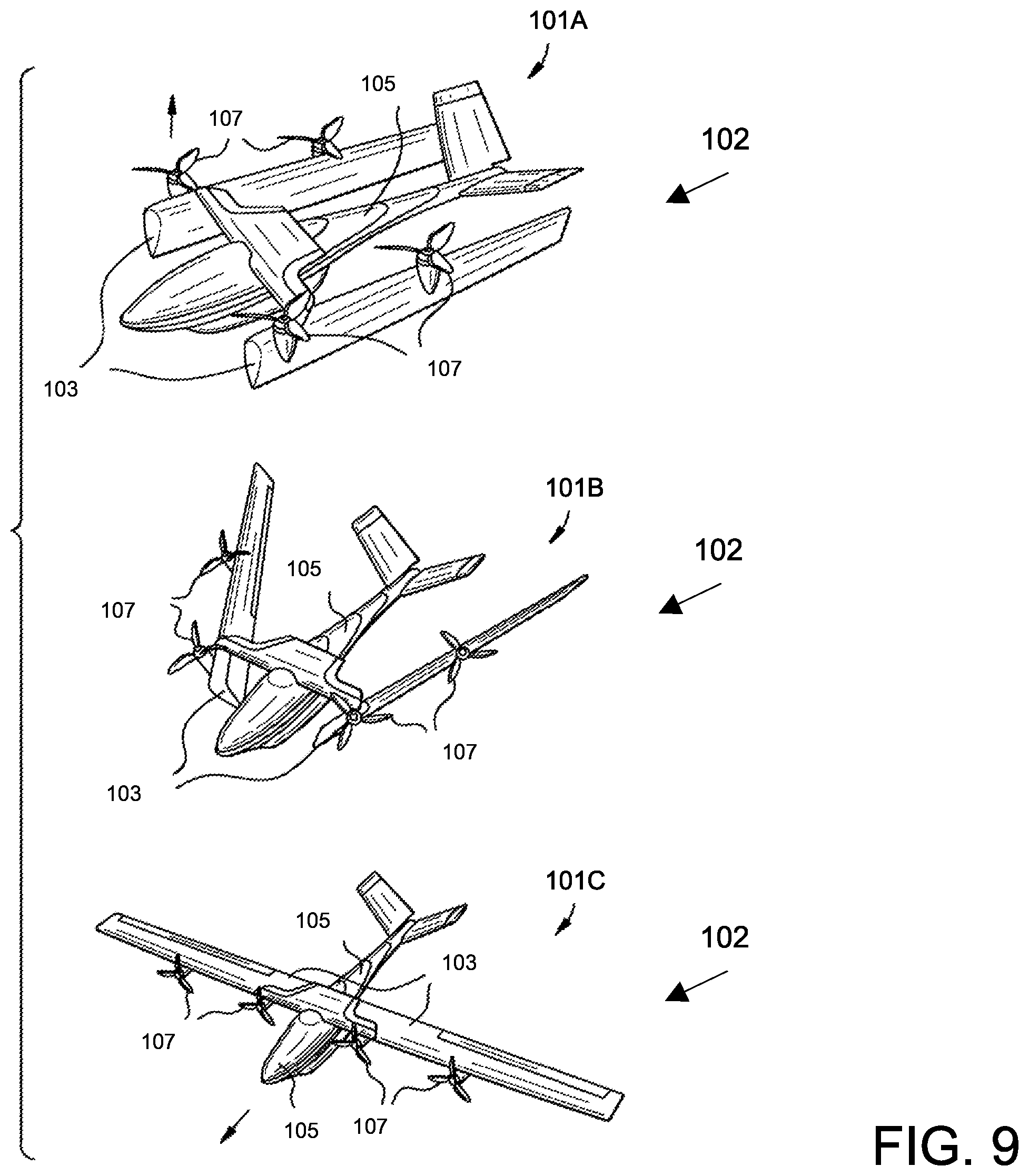 Patent US12455574 Figure 10 – Control of aircraft with vertical take-off and landing capabilities
