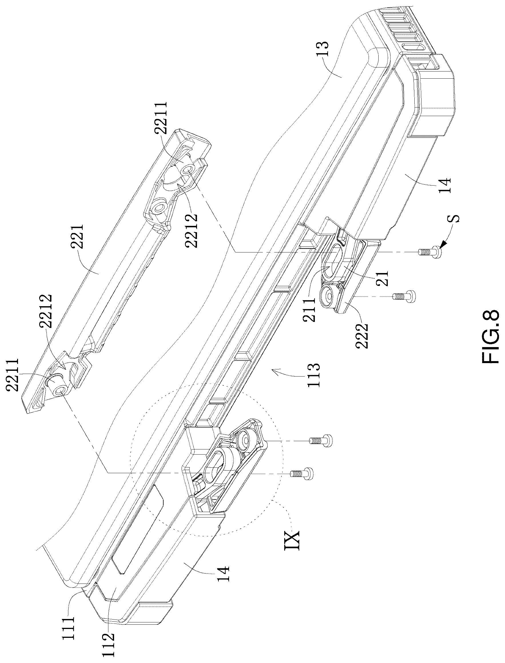 Patent US12455595 Figure 8 – Portable computer and handle