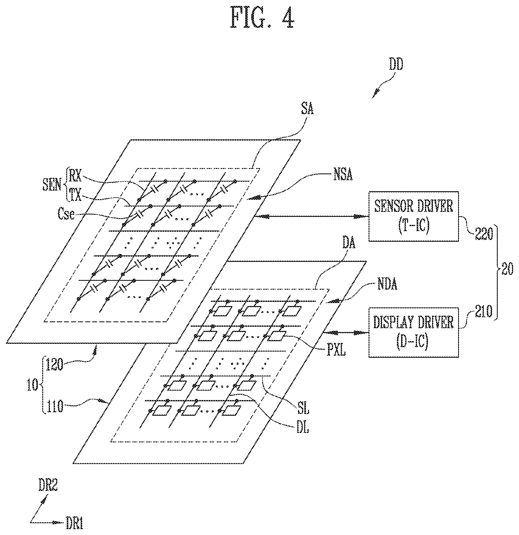 Patent US12455650 Figure 3 – Display device and sensor device