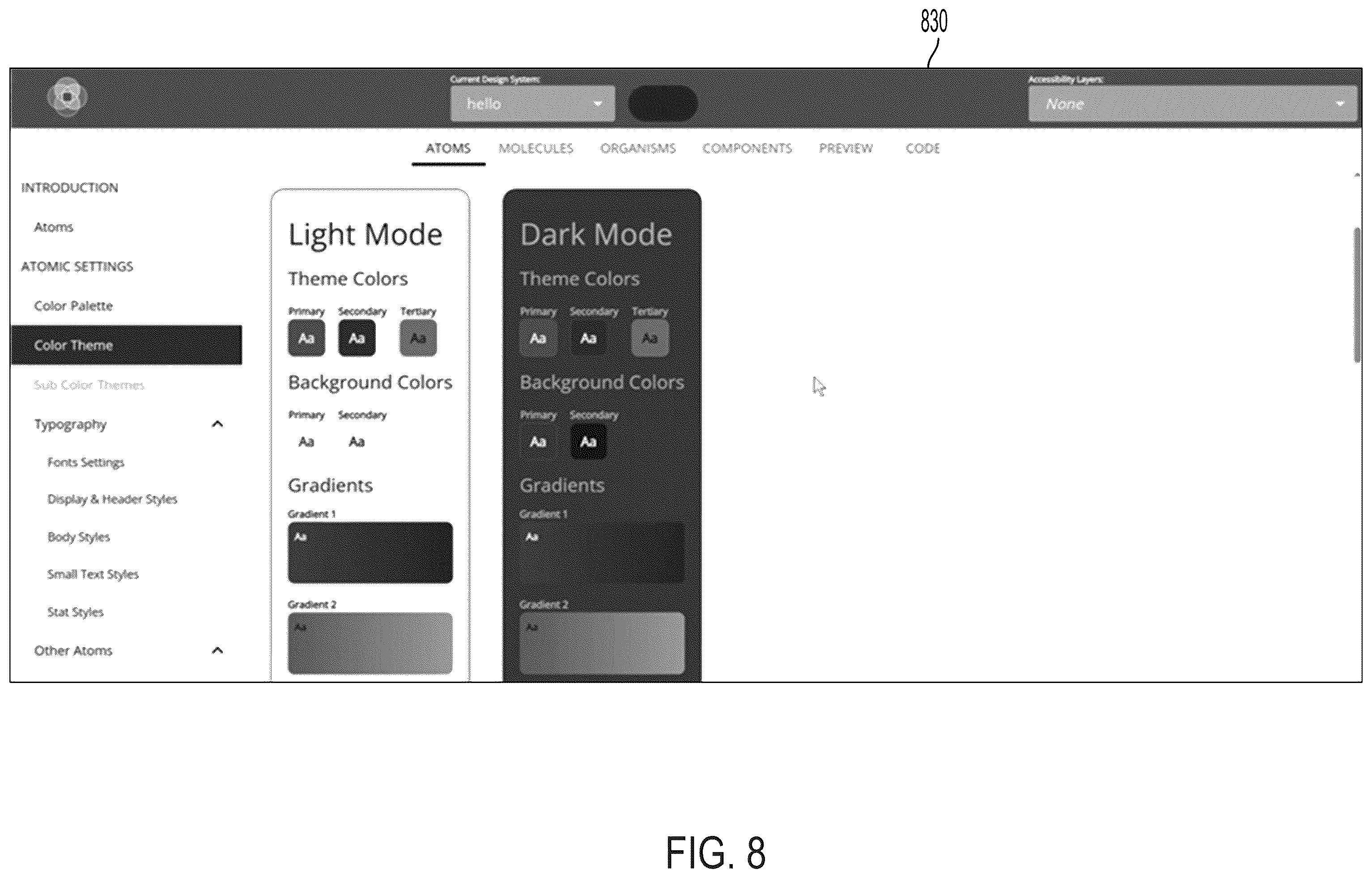 Patent US12455724 Figure 8 – Theme-builder for accessibility-aware design services