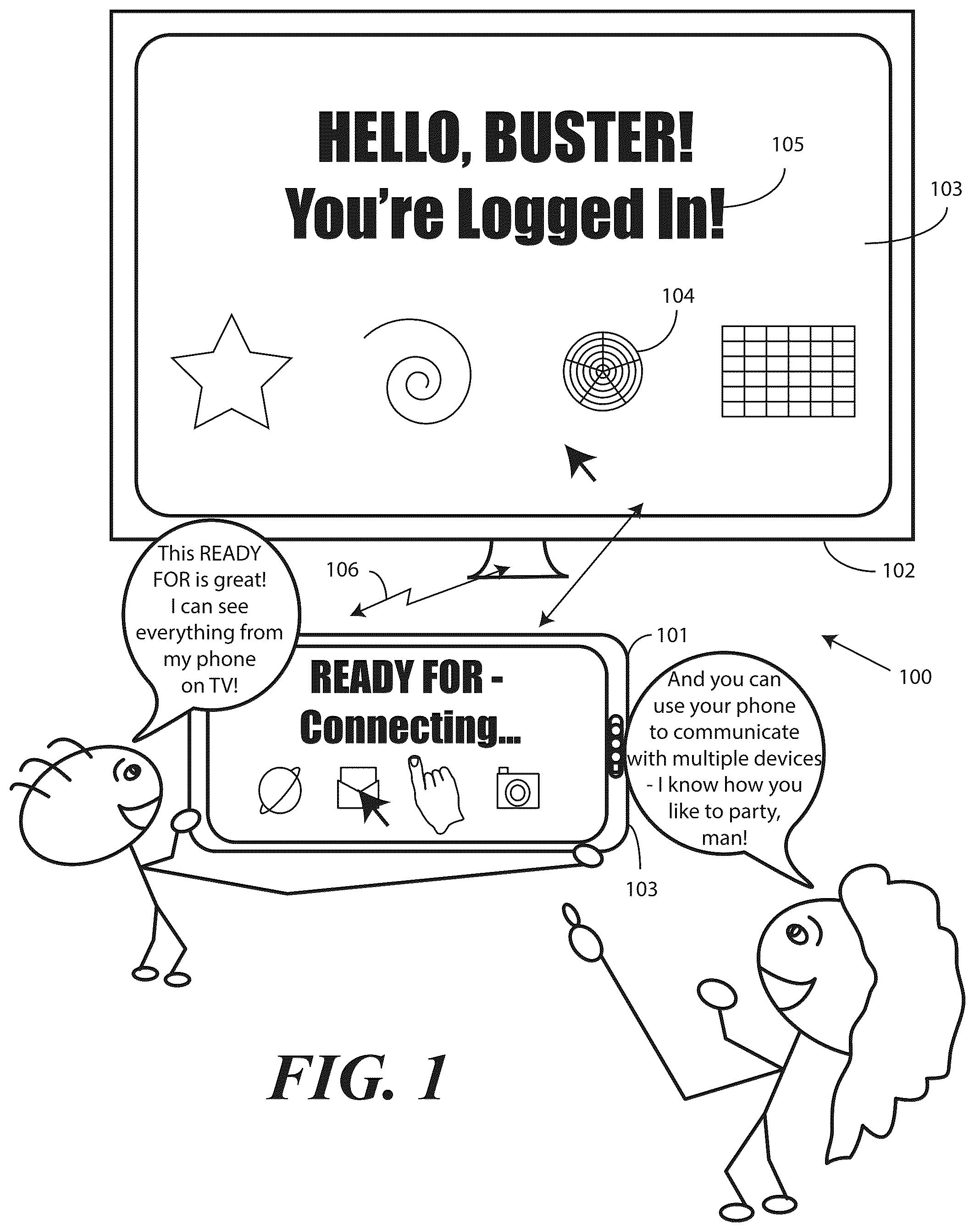 Patent US12455837 Figure 1 – Devices, methods, and systems for presentation by a host electronic device of media content output from an application operating locally on a guest electronic device