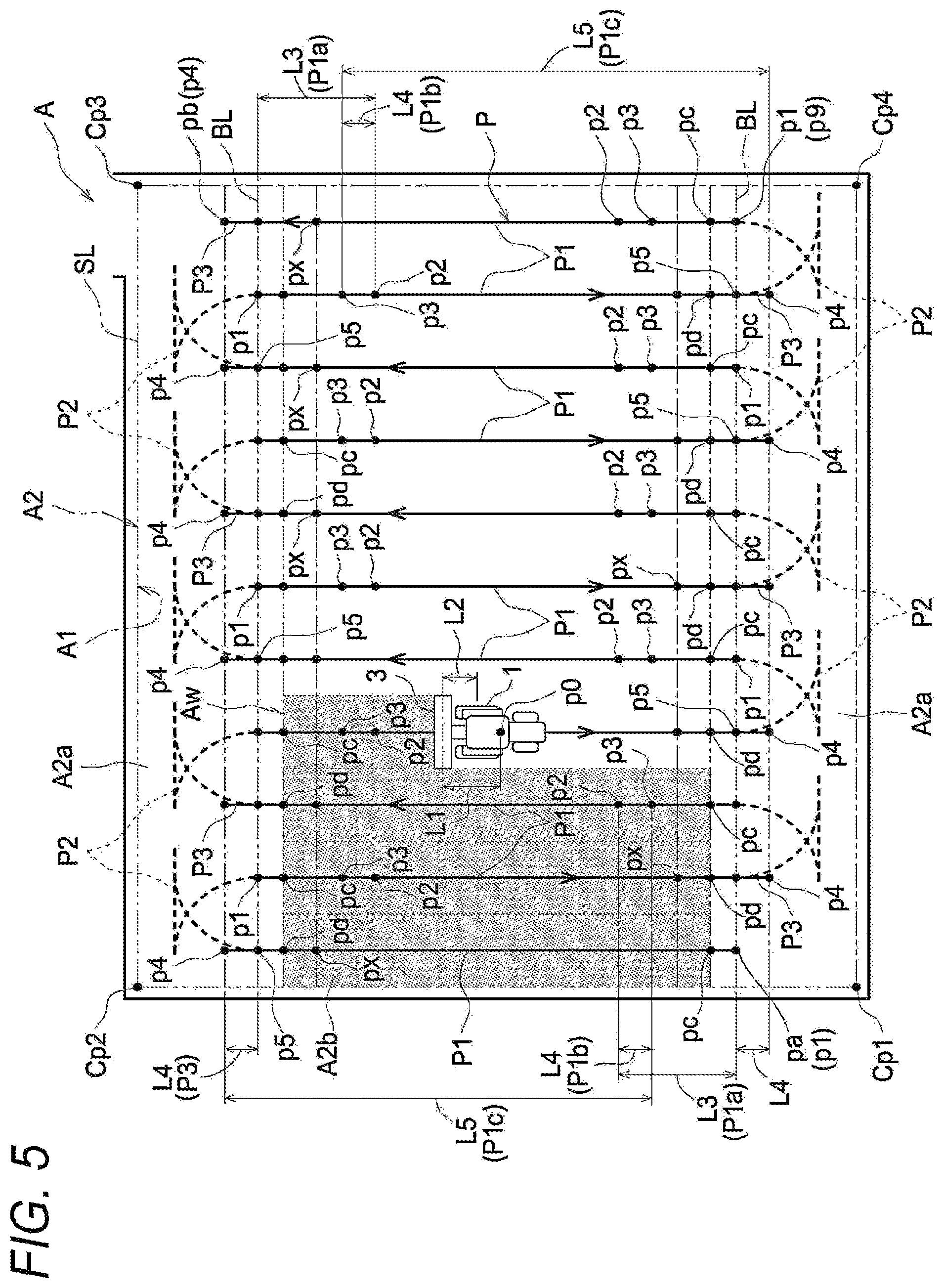 Patent US12457913 Figure 5 – Automatic traveling system, automatic traveling method, and automatic traveling program