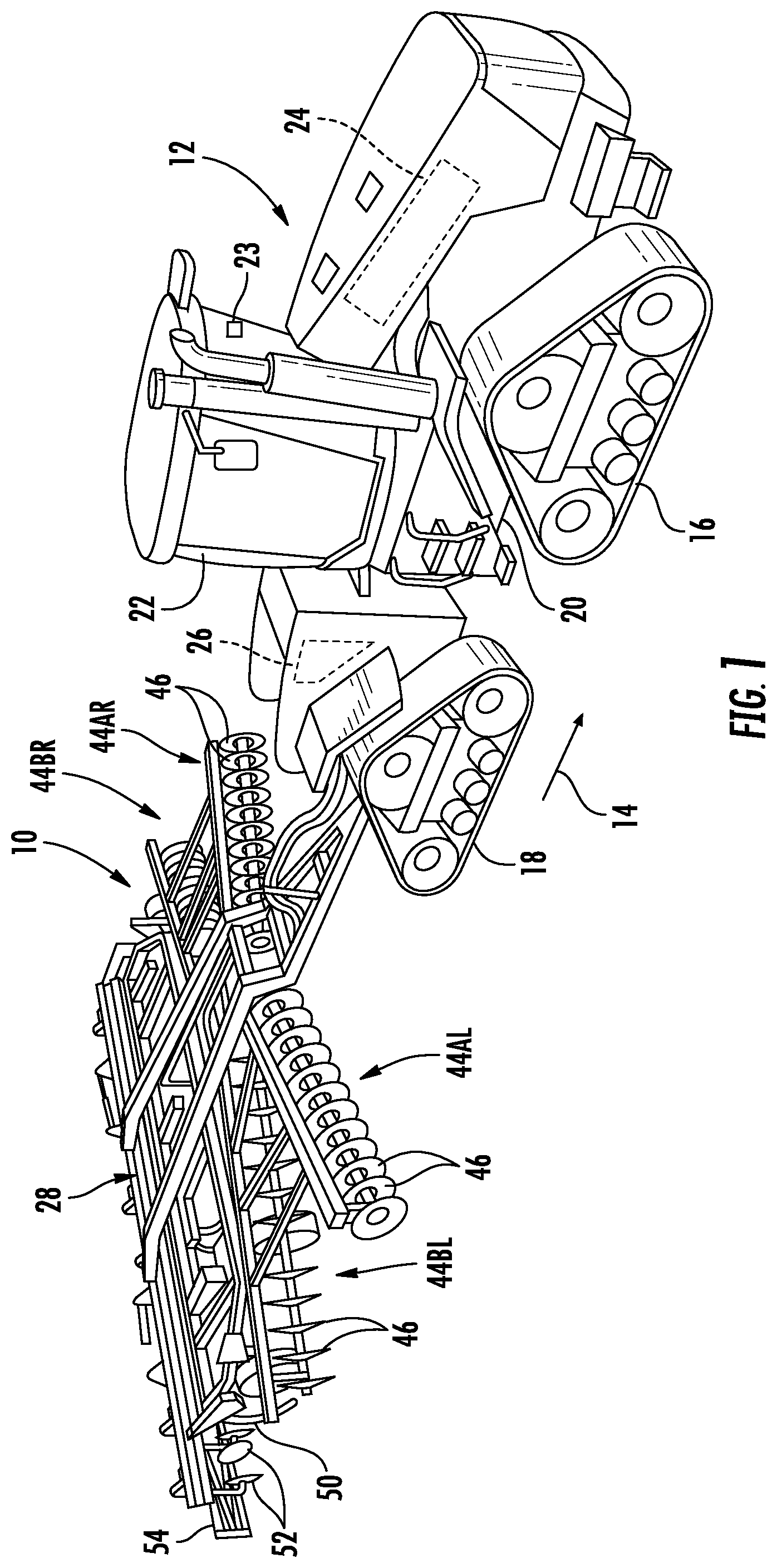 Patent US12457916 Figure 1 – Systems and methods for monitoring disc conditions of agricultural implements using soil density measurements