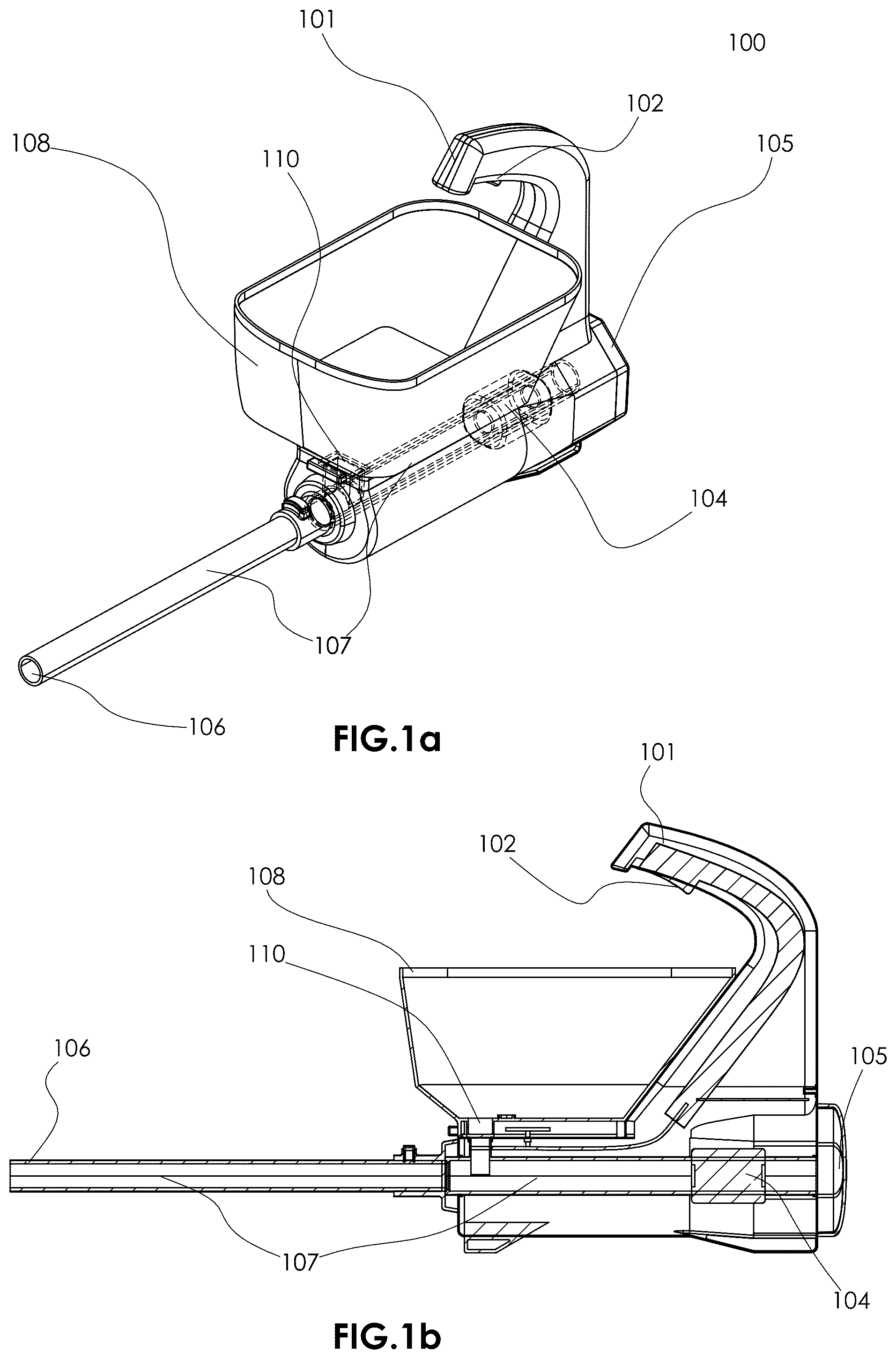 Patent US12457919 Figure 1 – Motorized material dispensing gardening apparatus