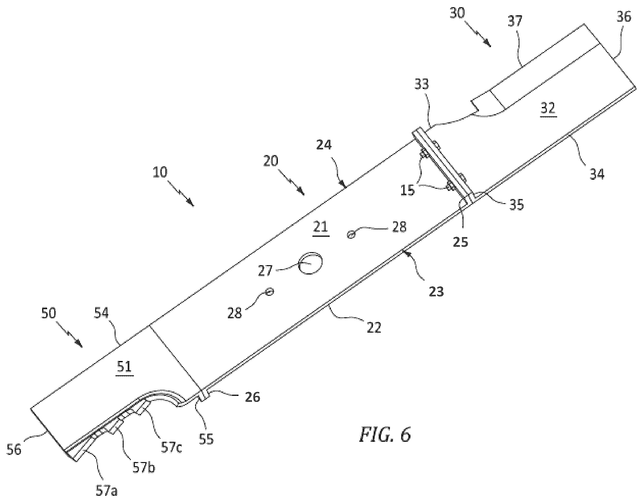 Patent US12457928 Figure 6 – Mower blade with removable cutting attachments
