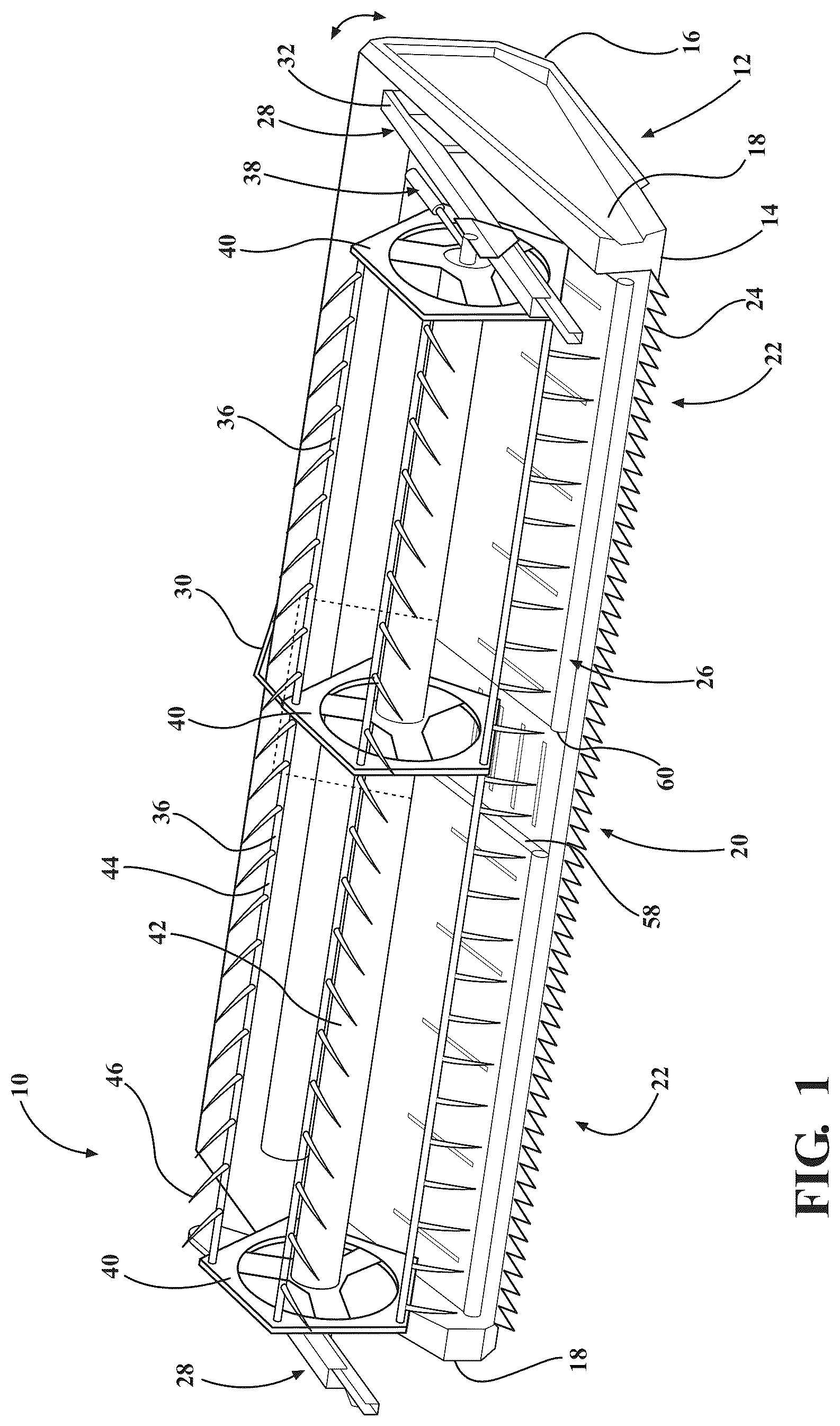 Patent US12457937 Figure 1 – Crop harvesting header with variable diameter reel