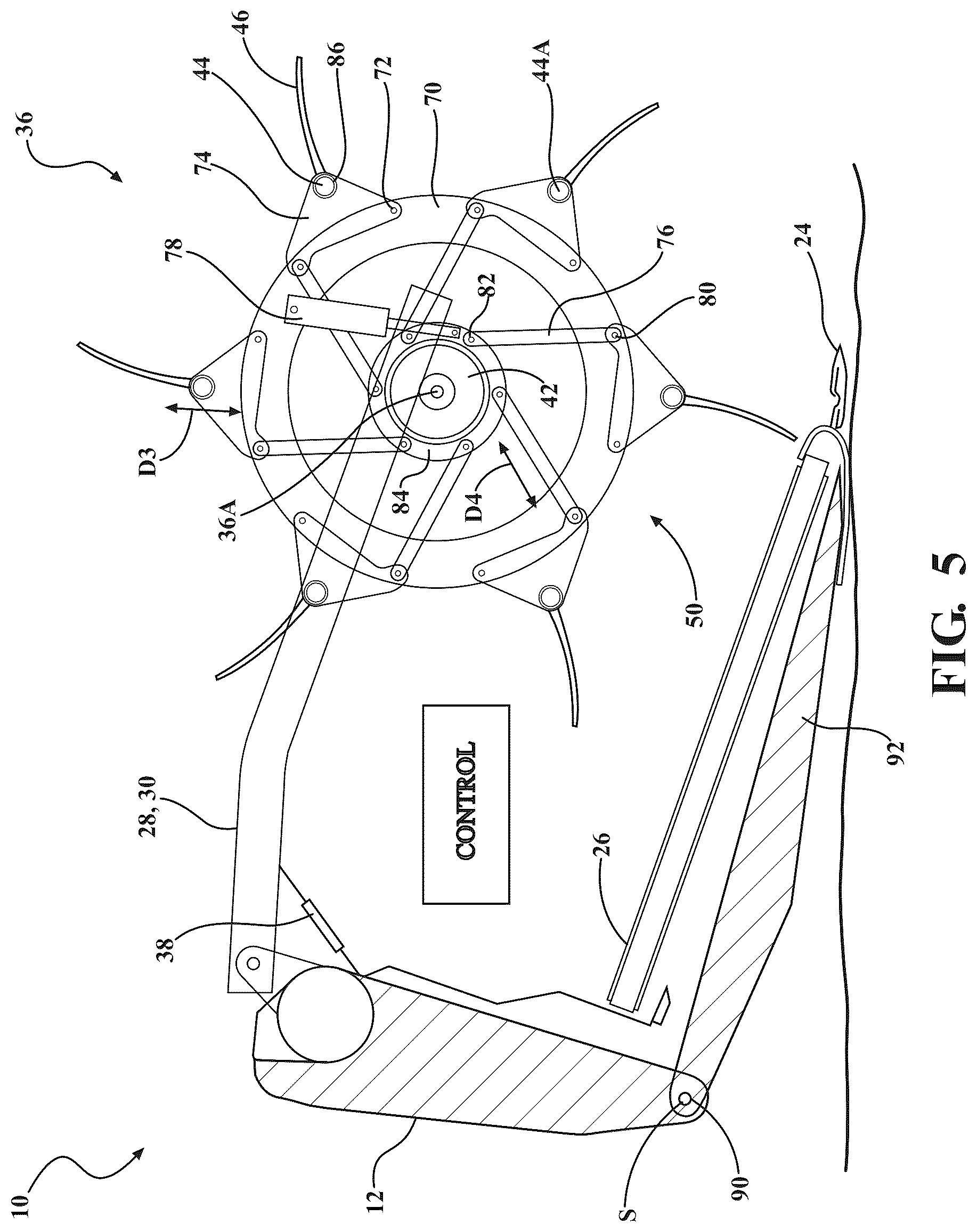 Patent US12457937 Figure 5 – Crop harvesting header with variable diameter reel